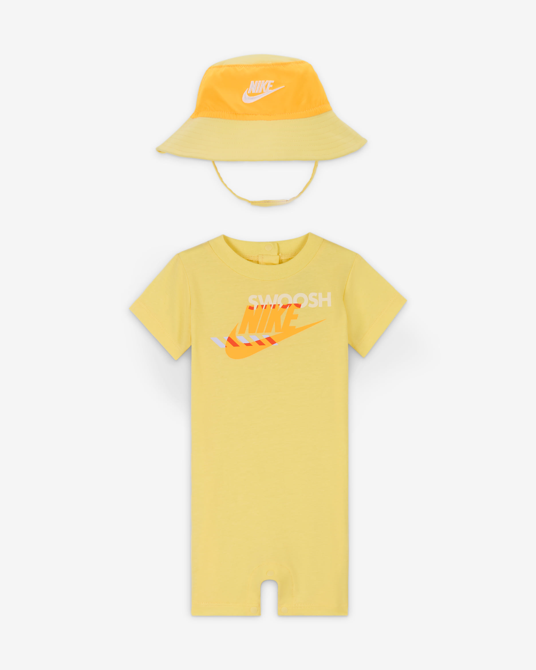 Nike Sportswear PE kezeslábas és karimás sapkaszett babáknak (0-9 hónapos korig) - Soft Yellow