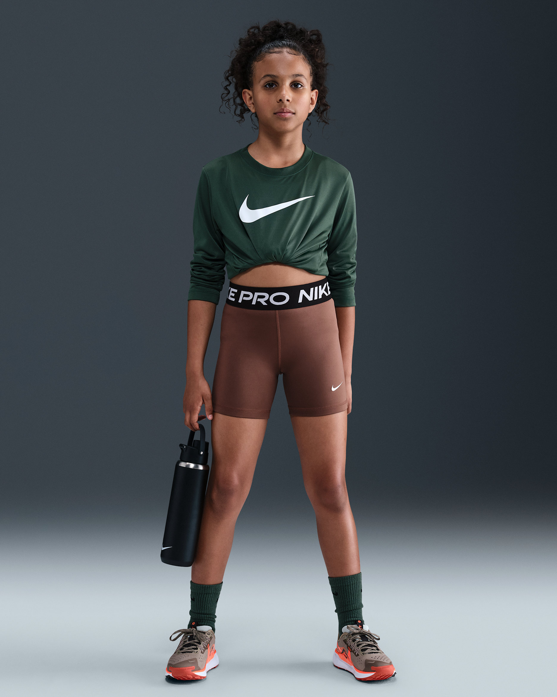 Nike Pro Girls' Shorts - Fauna Brown/White