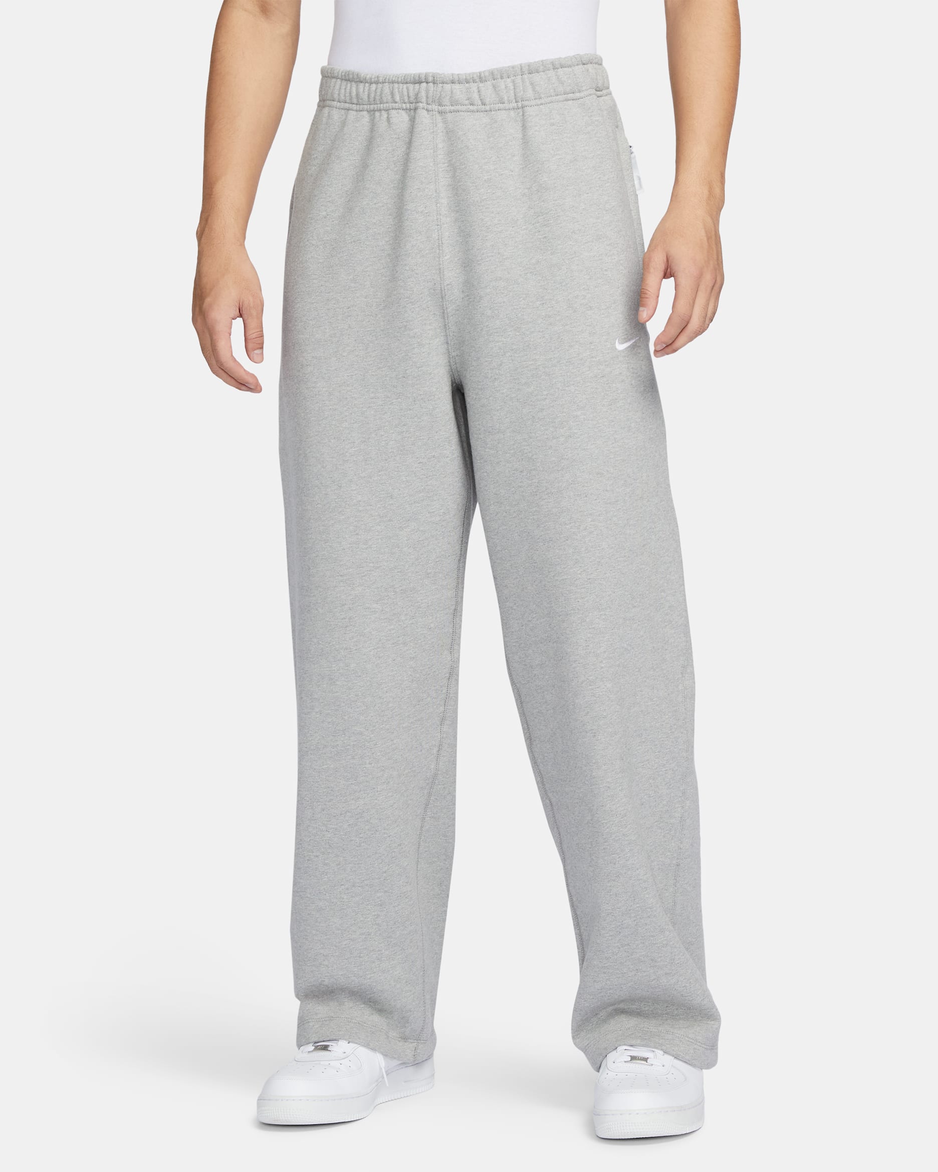 ナイキ スポーツウェア スウッシュ メンズ オープンヘム フリース パンツ - ダークグレーヘザー/ホワイト