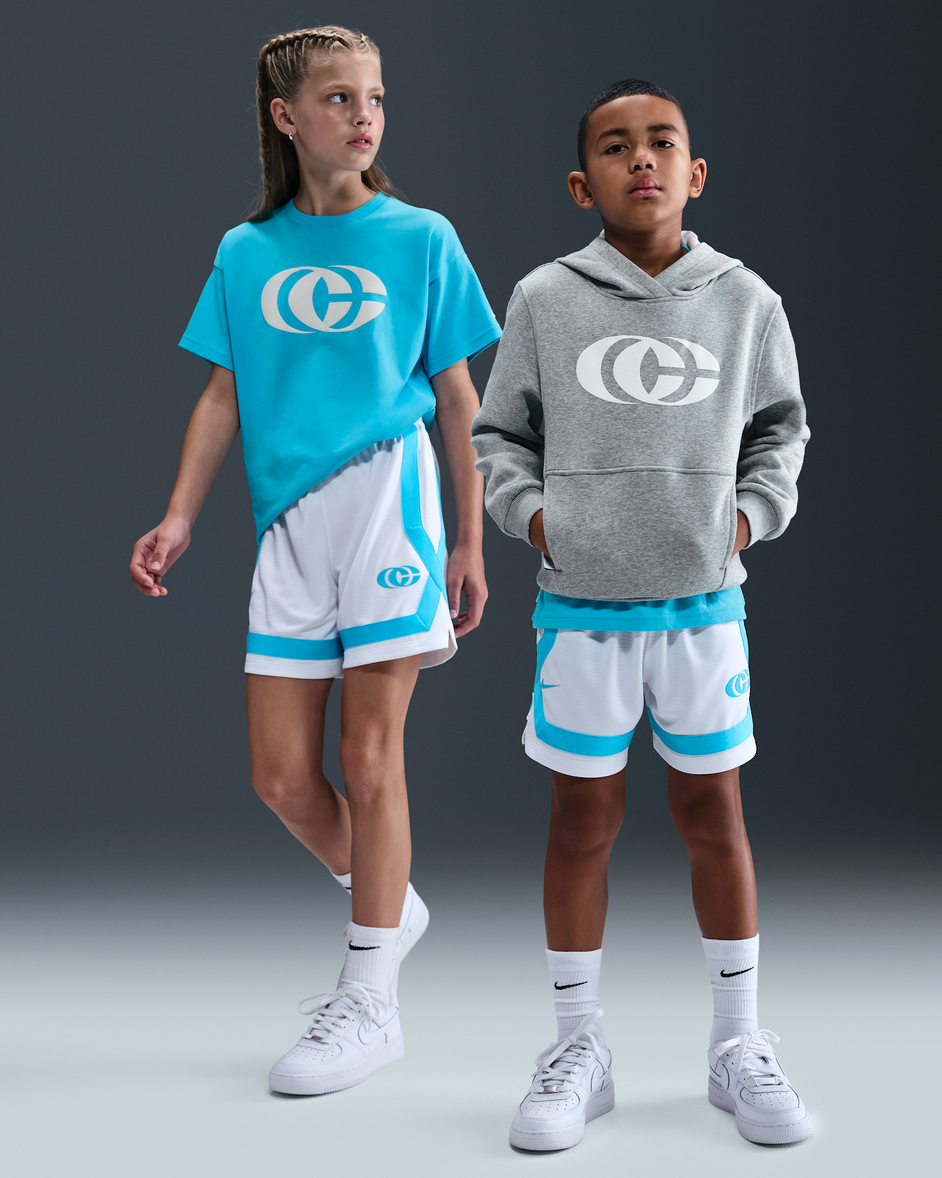 Caitlin Clark Big Kids' Crossover Shorts - White/Baltic Blue/Baltic Blue