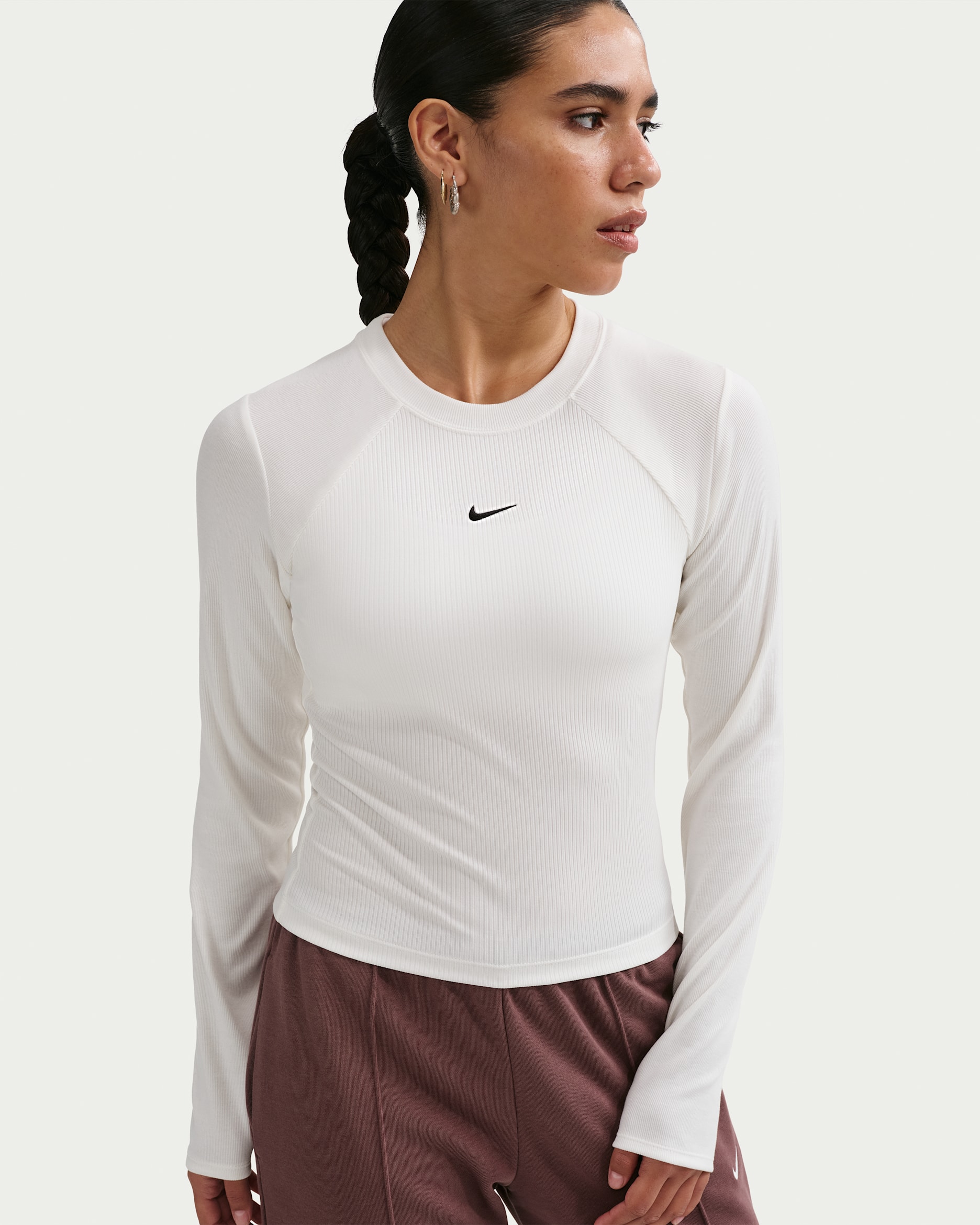 Nike Sportswear Chill Knit Women's Tight Long-Sleeve Ribbed Top - Sail/Black