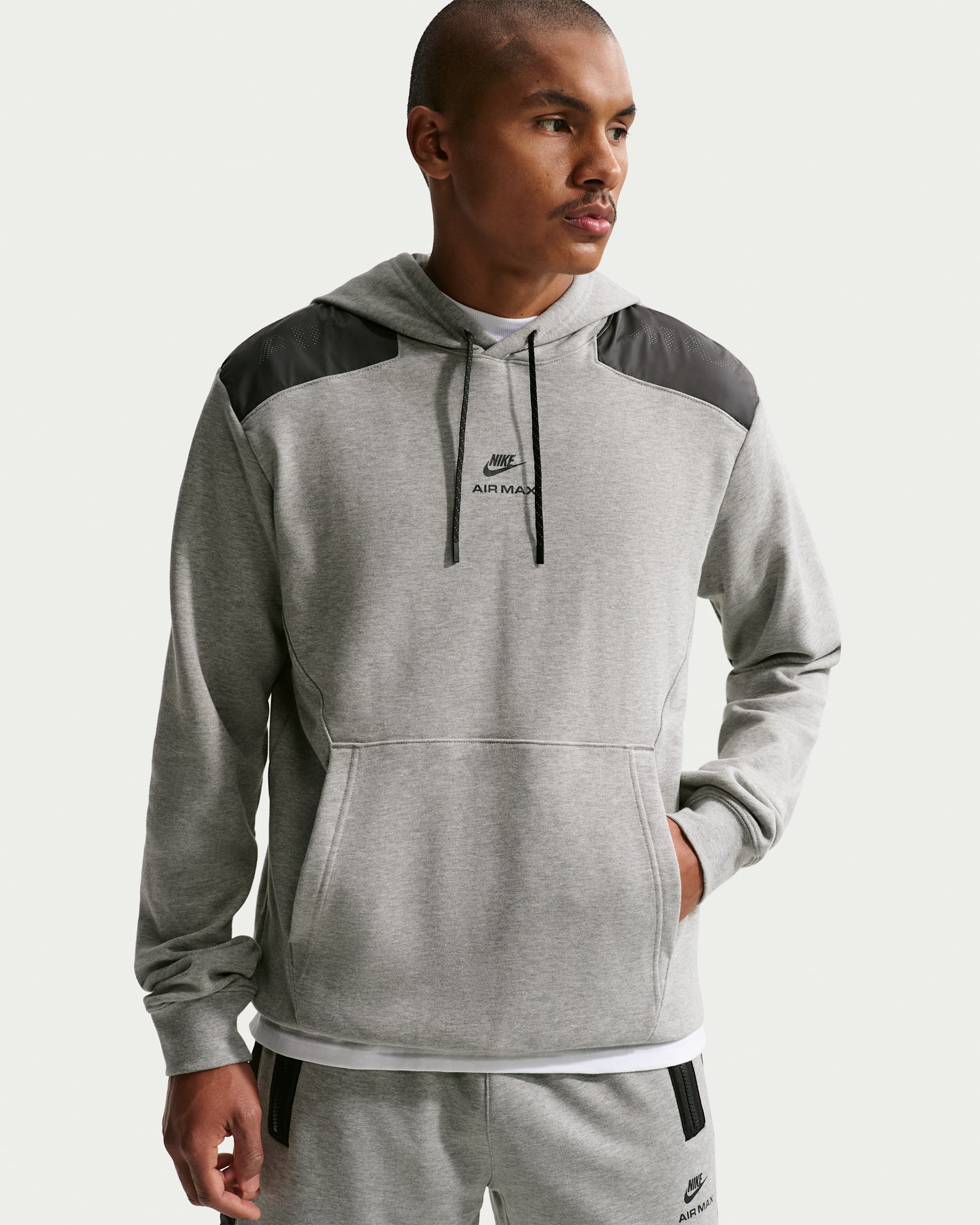 Pánská flísová mikina Nike Sportswear Air Max s kapucí - Dark Grey Heather/Anthracite/Bílá