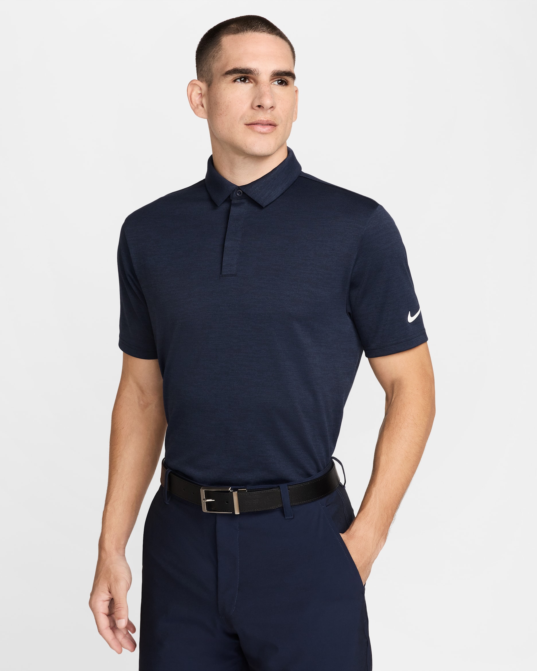 Polo de golf Dri-FIT de tela jacquard para hombre Nike Tour - Azul marino medianoche/Negro/Blanco