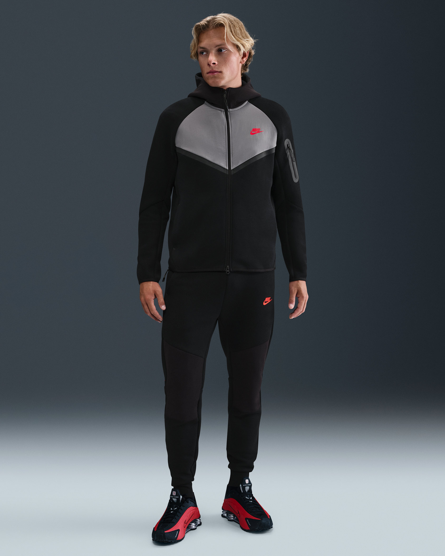Ανδρικό φλις παντελόνι φόρμας Nike Tech - Μαύρο/Μαύρο/Bright Crimson
