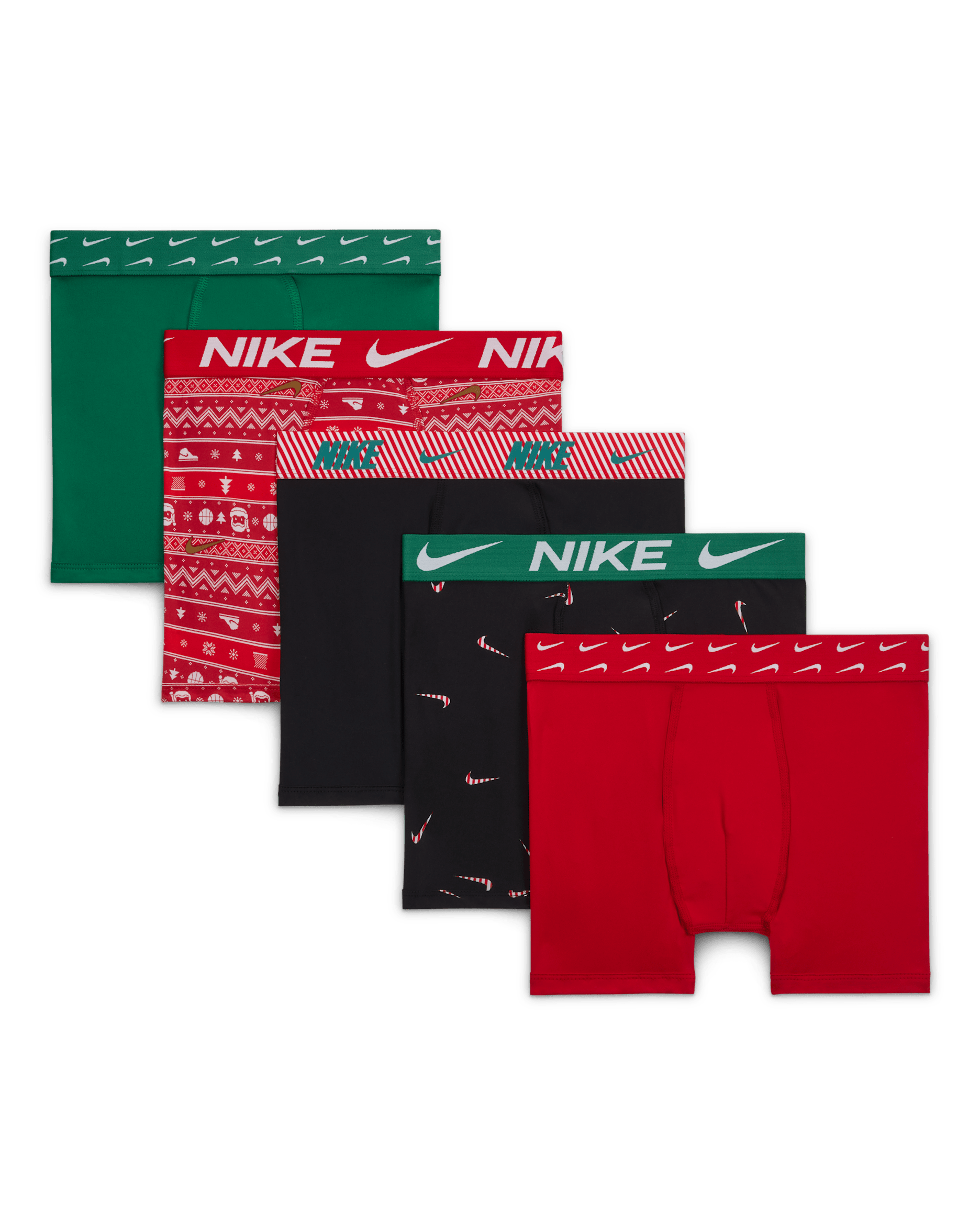 Nike Dri-FIT Big Kids' Holiday Poly Boxer Briefs (5-Pack) - University Red