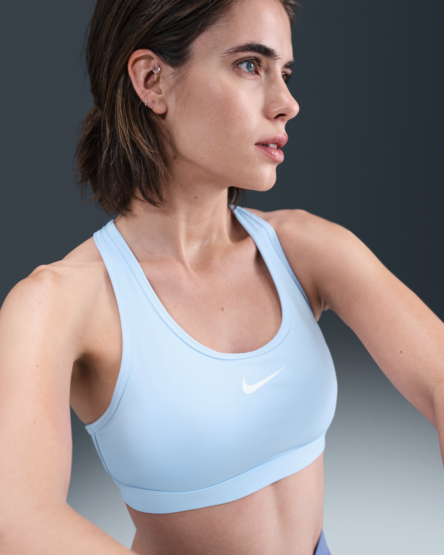 Nike Swoosh Medium-Support Women's Padded Sports Bra - Celestine Blue/White