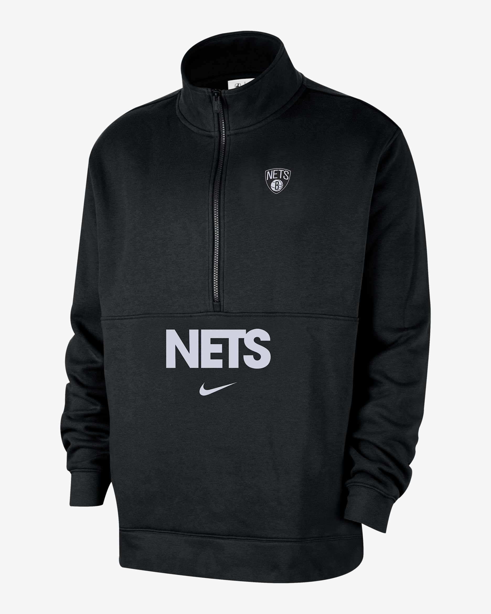 Brooklyn Nets Club Courtside Men's Nike NBA 1/2-Zip Top - Black/White