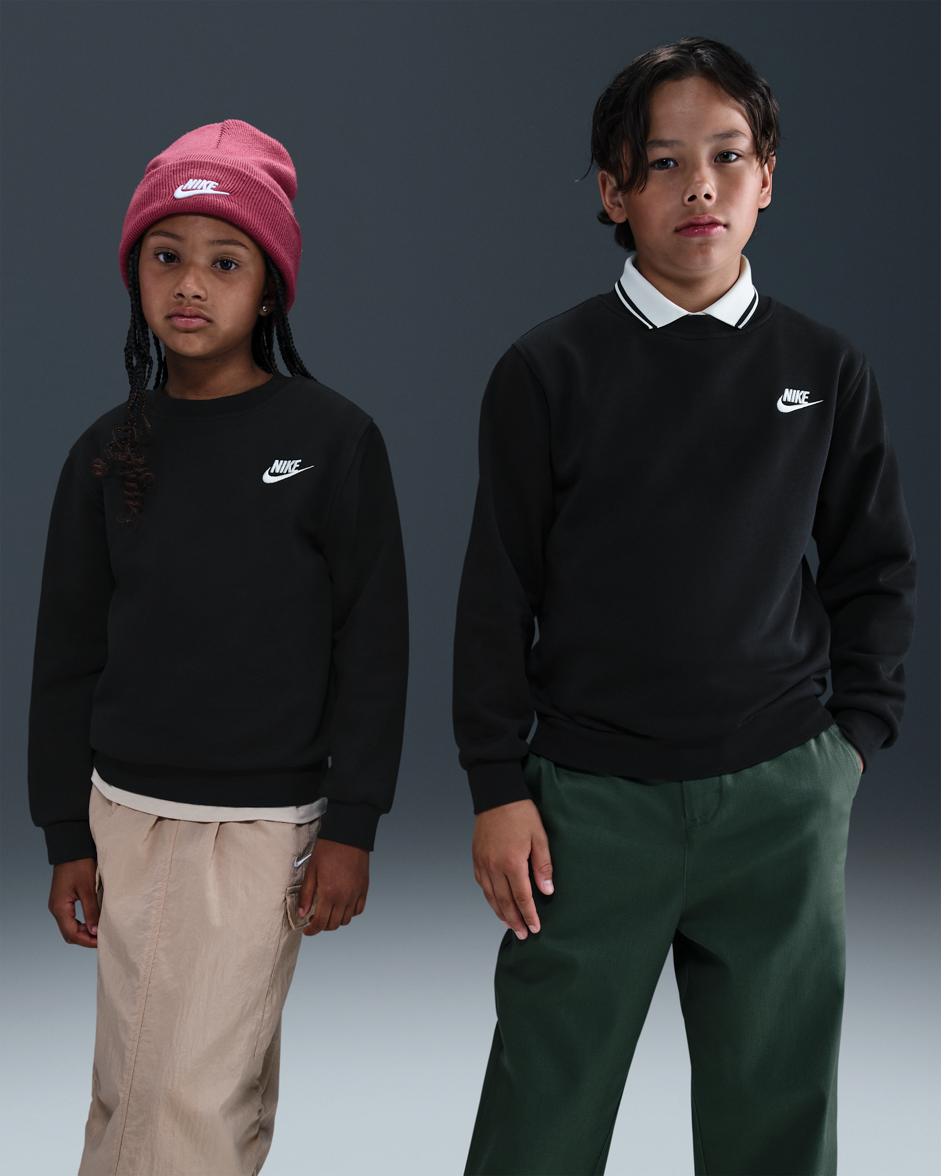 Nike Sportswear Club Fleece 大童圓領運動衫 - 黑色/白色