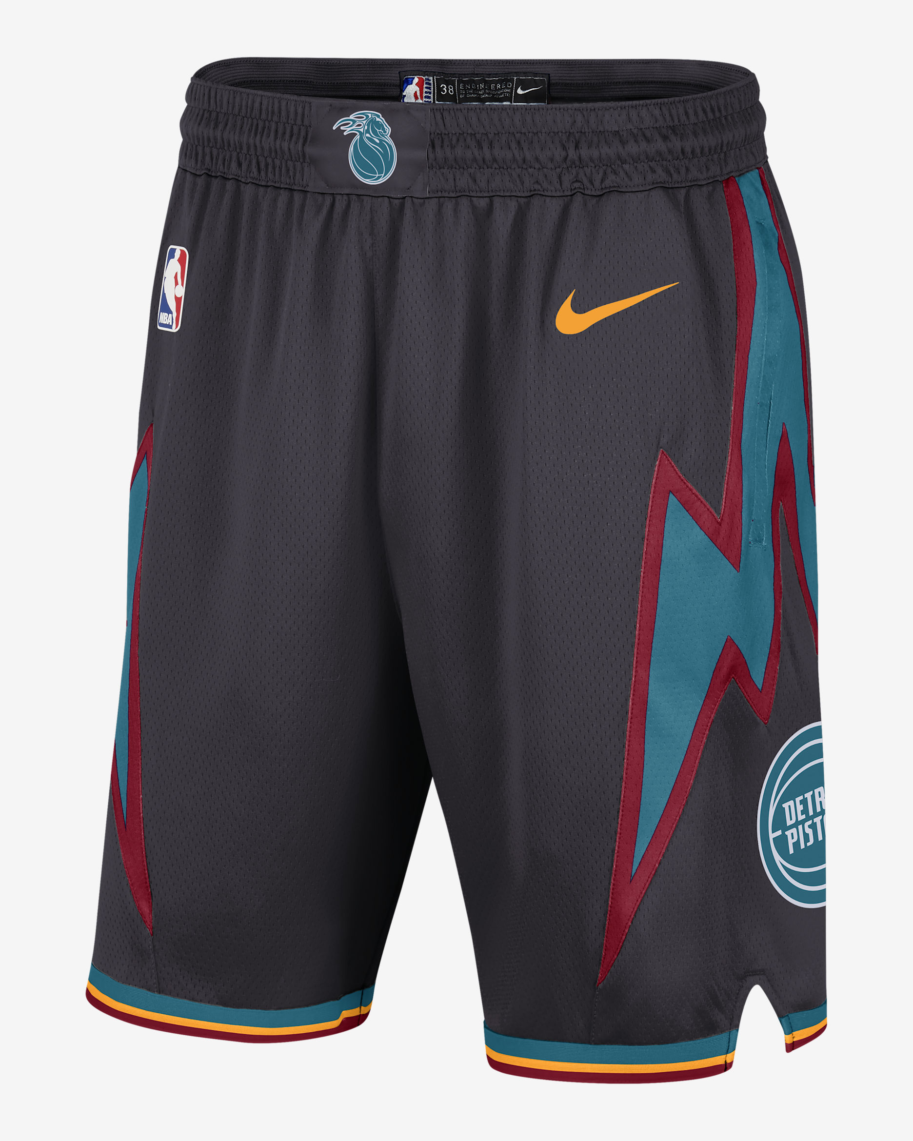 Shorts de alero polivalente de la NBA para hombre Nike Dri-FIT de los Detroit Pistons de la colección City Edition - Gris aceite/Reloj de sol