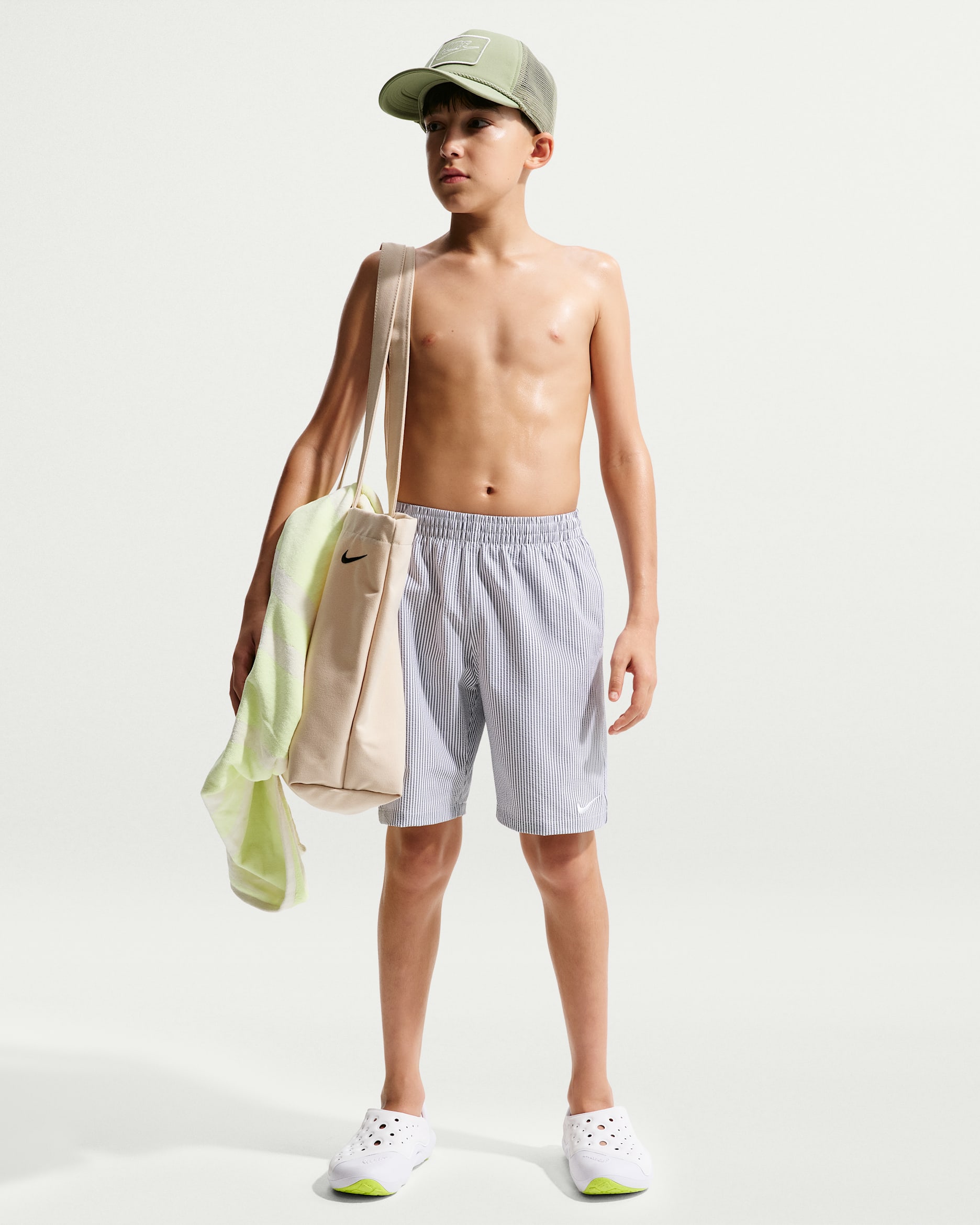 나이키 스윔 브레이커 주니어(남아) 리플 텍스처 7인치 브리프 라인드 발리 쇼츠 - 블랙/화이트/화이트/화이트