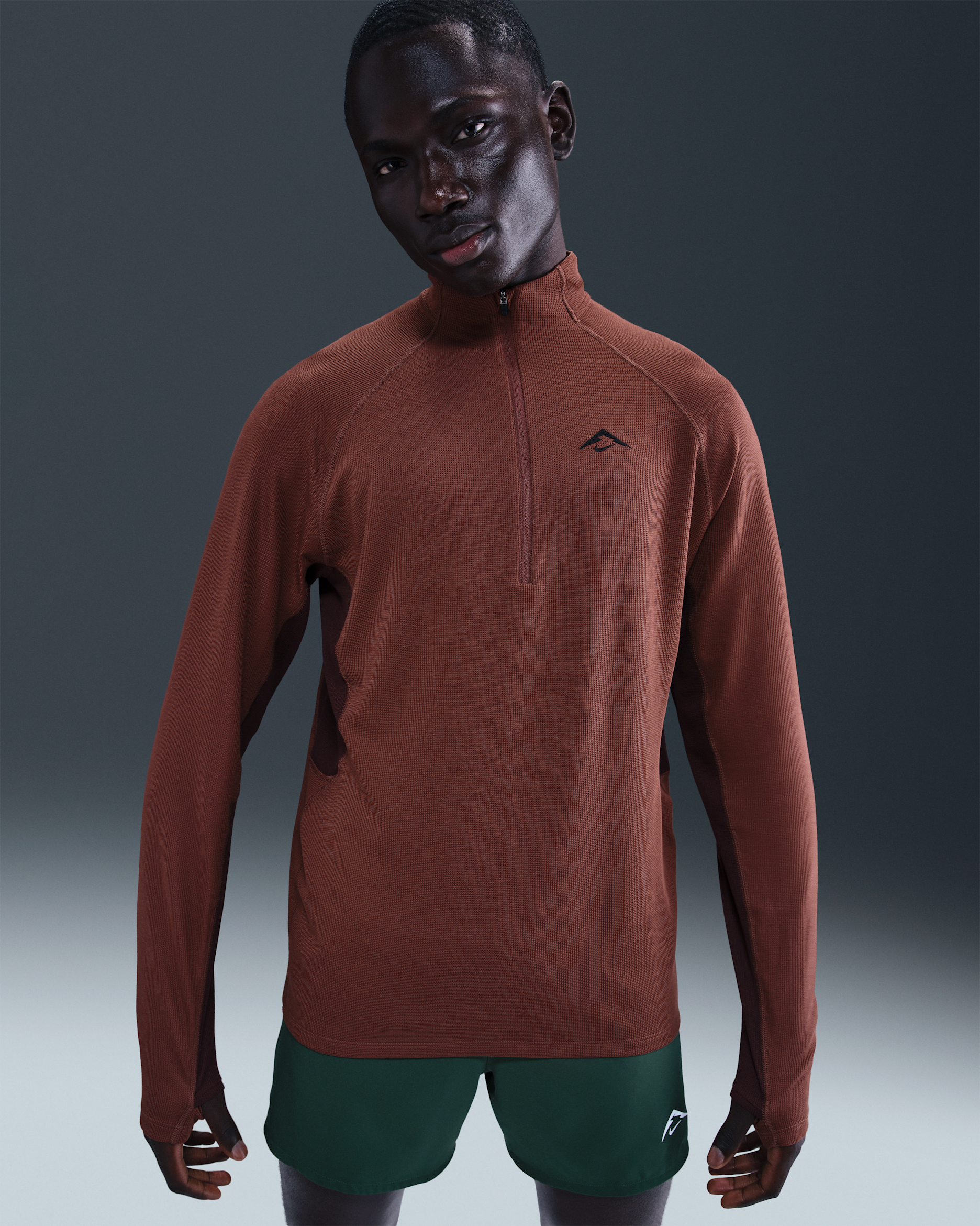 Vêtement deuxième couche à demi-zip Dri-FIT Nike Trail pour homme - Red Sepia/Burgundy Crush/Noir