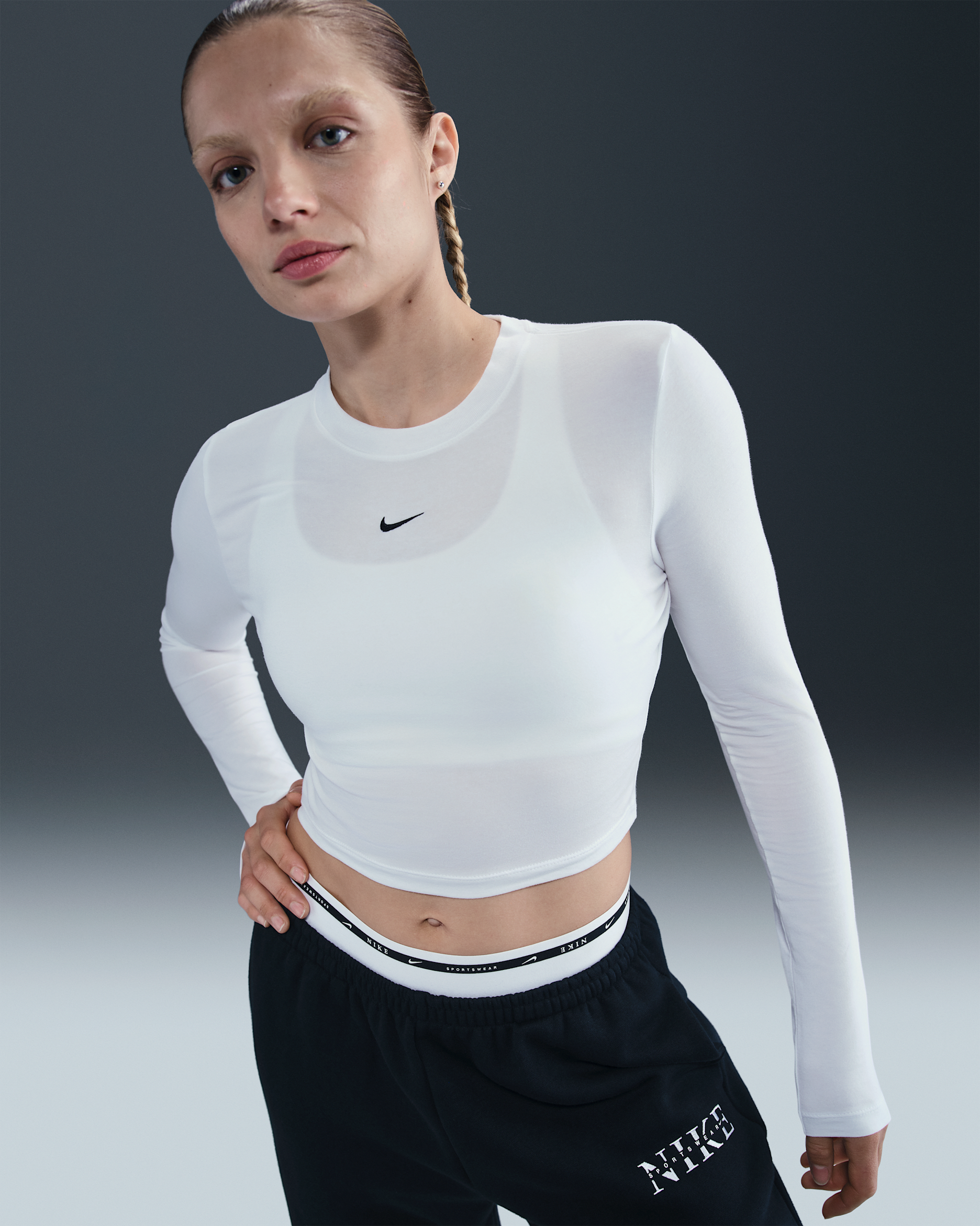 Nike Sportswear Chill Knit Women's Slim Long-Sleeve Cropped Top - White/Black