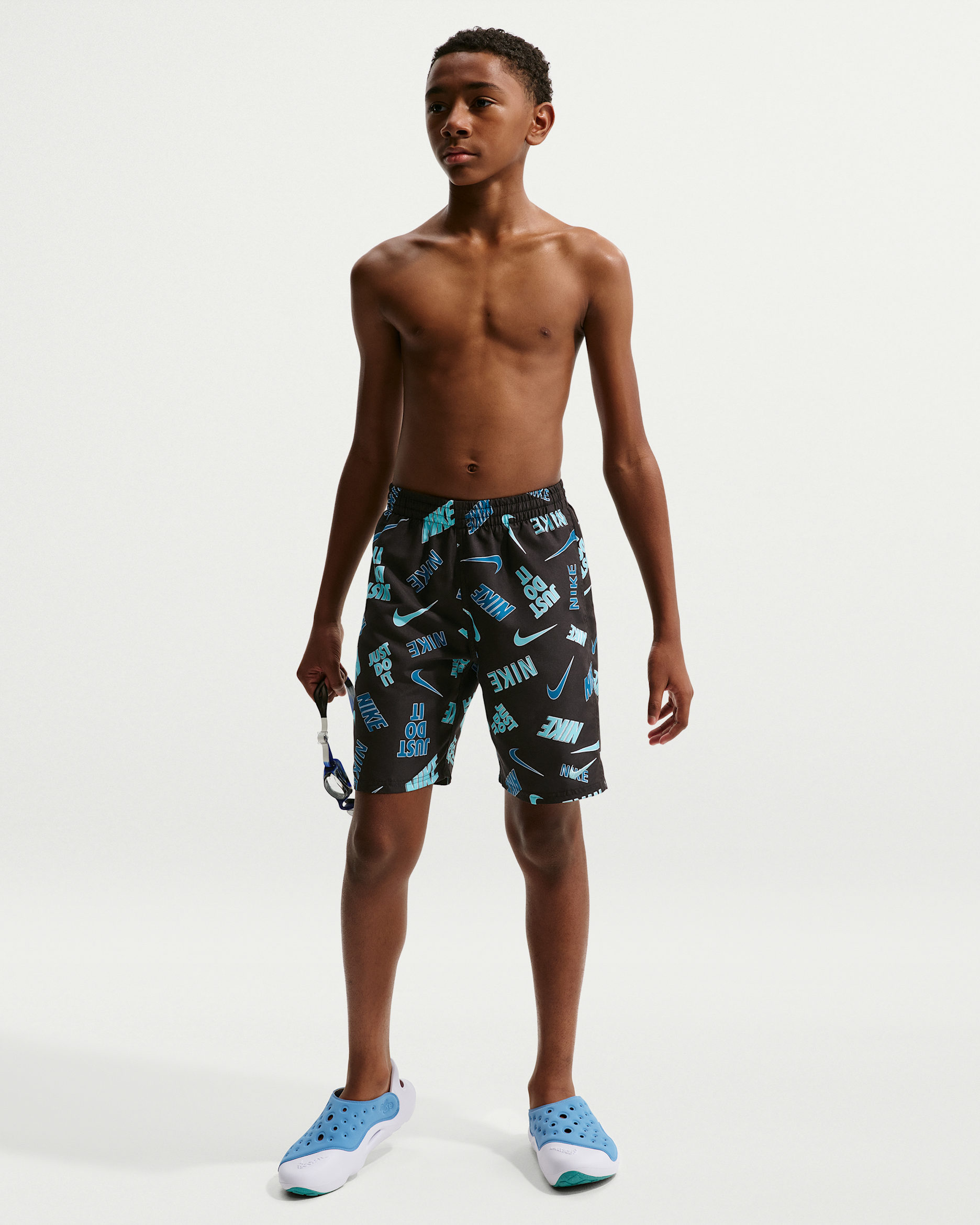 Shorts de playa o alberca con forro de ropa interior de 18 cm para niño talla grande Nike Swim Breaker - Negro/Negro/Negro/Turquesa desteñido