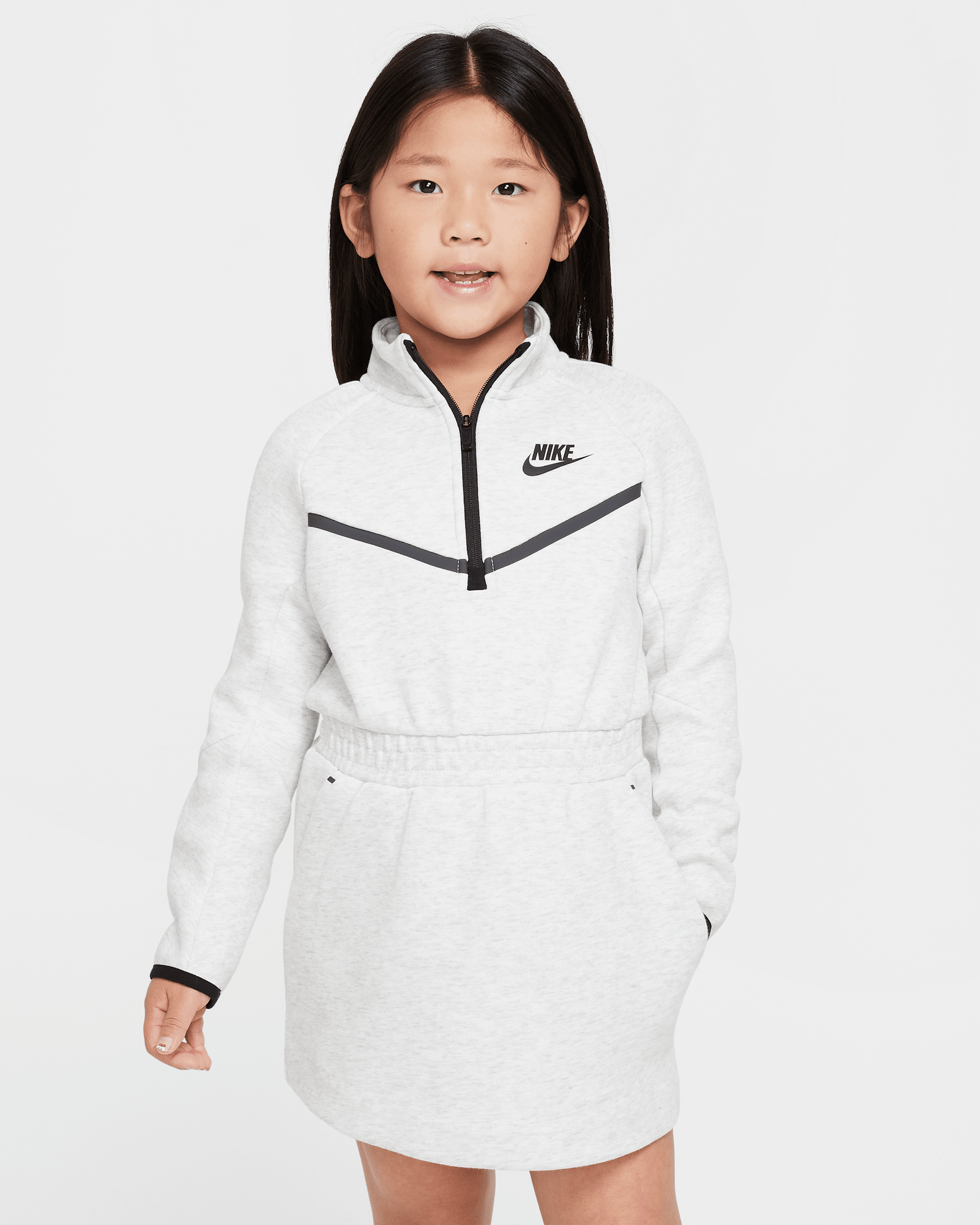 Vestido para niña talla pequeña Nike Tech Fleece - Gris claro jaspeado