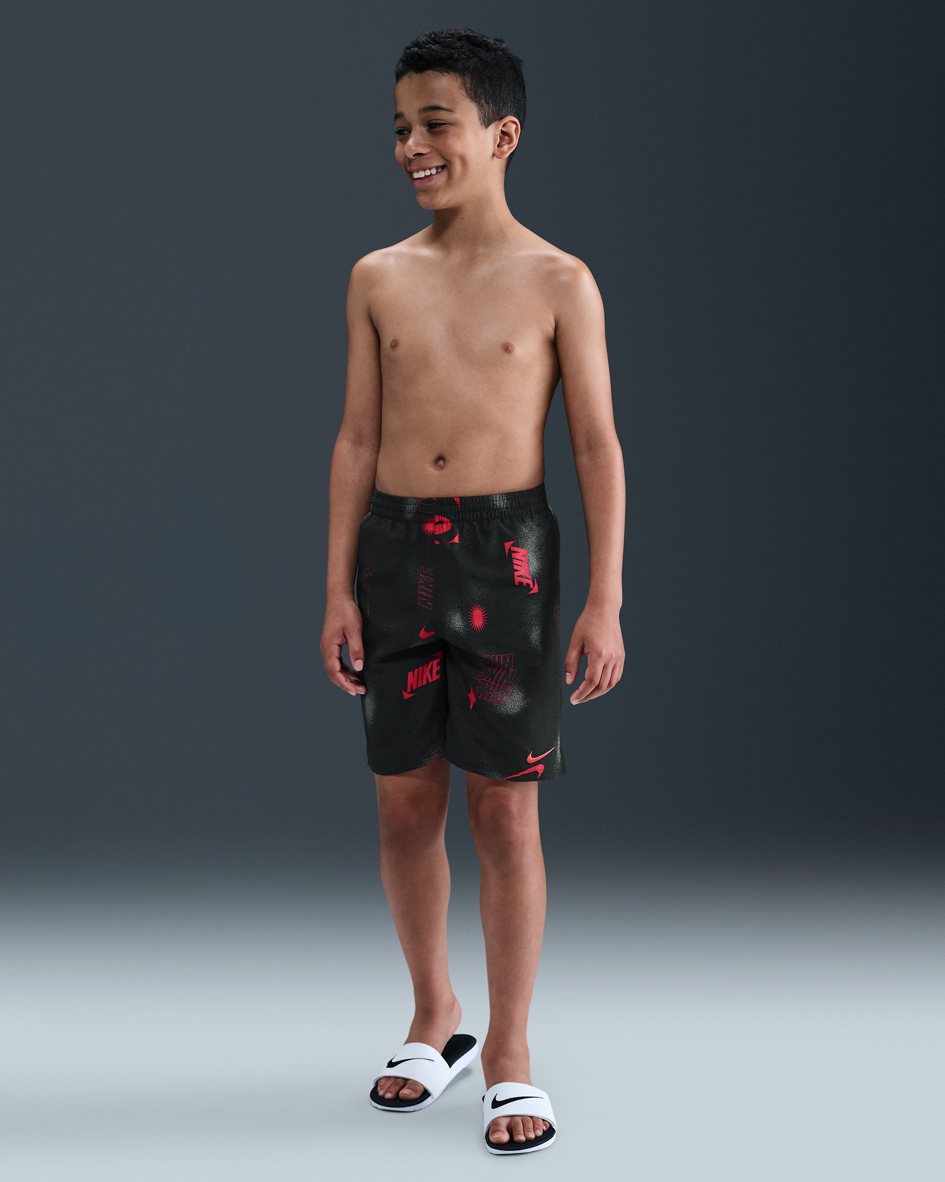 Shorts de vóleibol de 18 cm con forro de ropa interior para niño talla grande Nike Swim Breaker - Negro/Rojo universitario