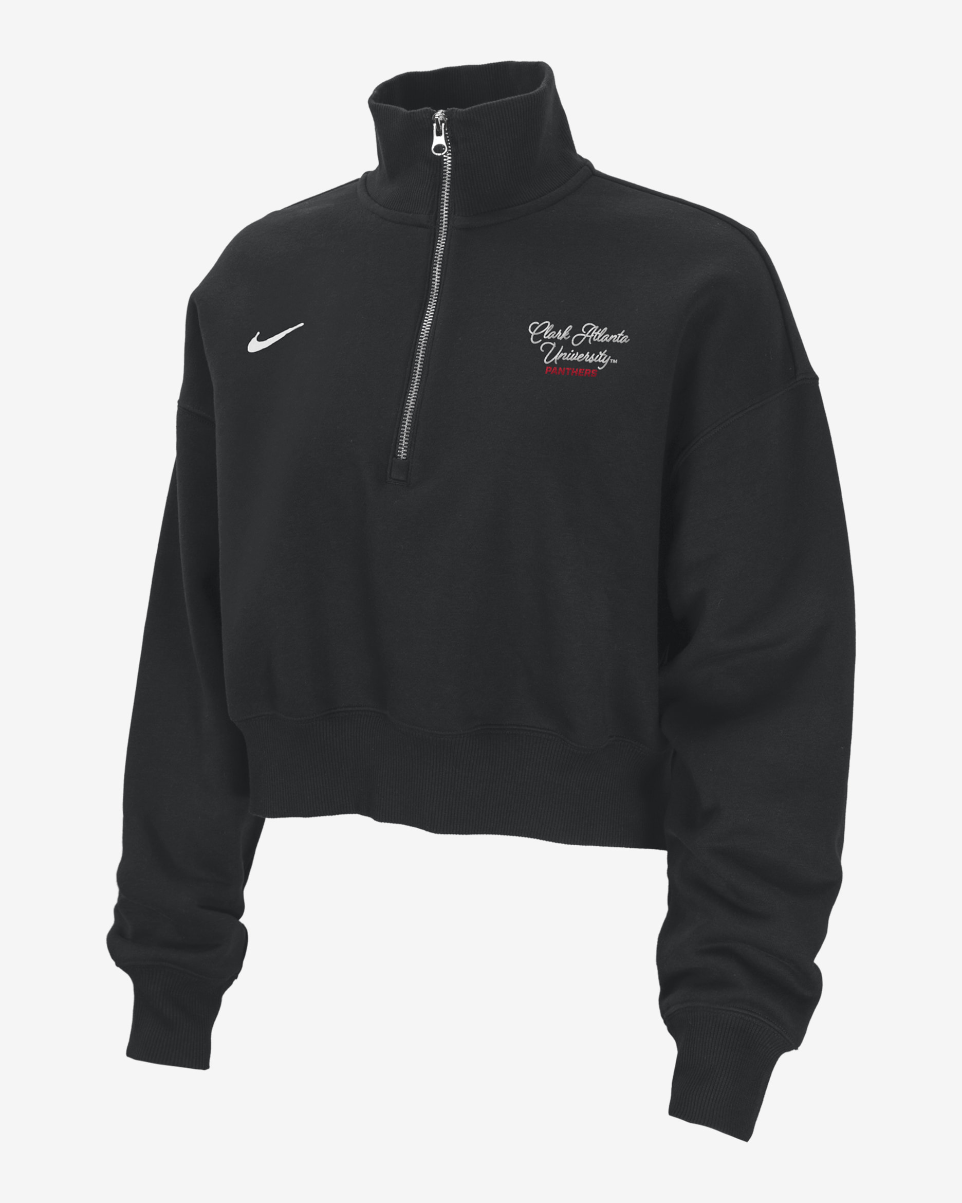 Nike College Phoenix Fleece (Clark Atlanta University) Women's Cropped 1/4-Zip Pullover - Black