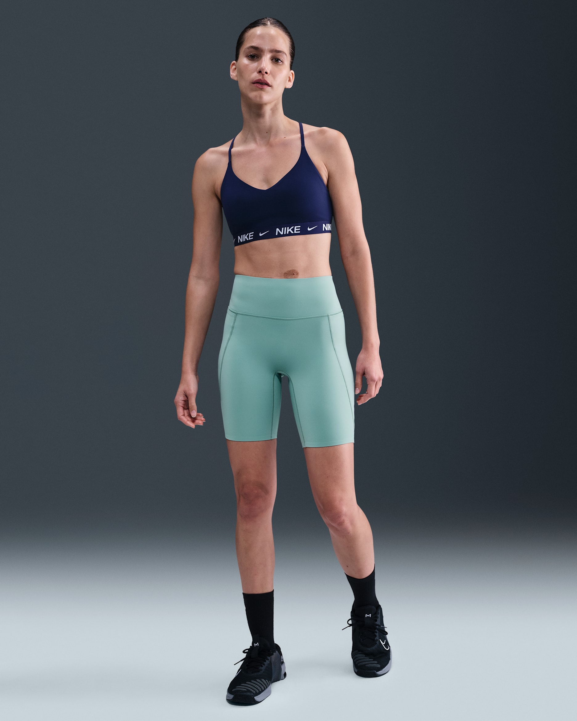 Shorts de ciclismo de tiro alto de 20 cm sin costura frontal para mujer Nike Universa - Cañón/De costa a costa/De costa a costa