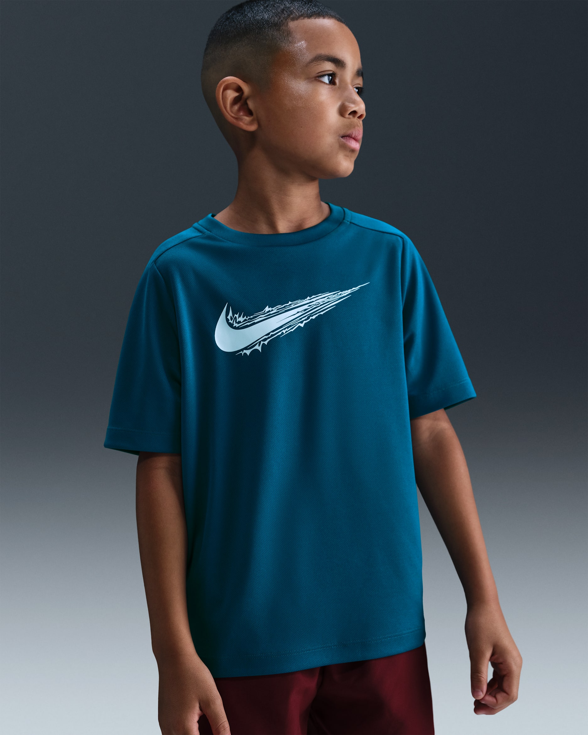 Nike Multi Big Kids' (Boys') Dri-FIT Short-Sleeve Top - Green Abyss/White