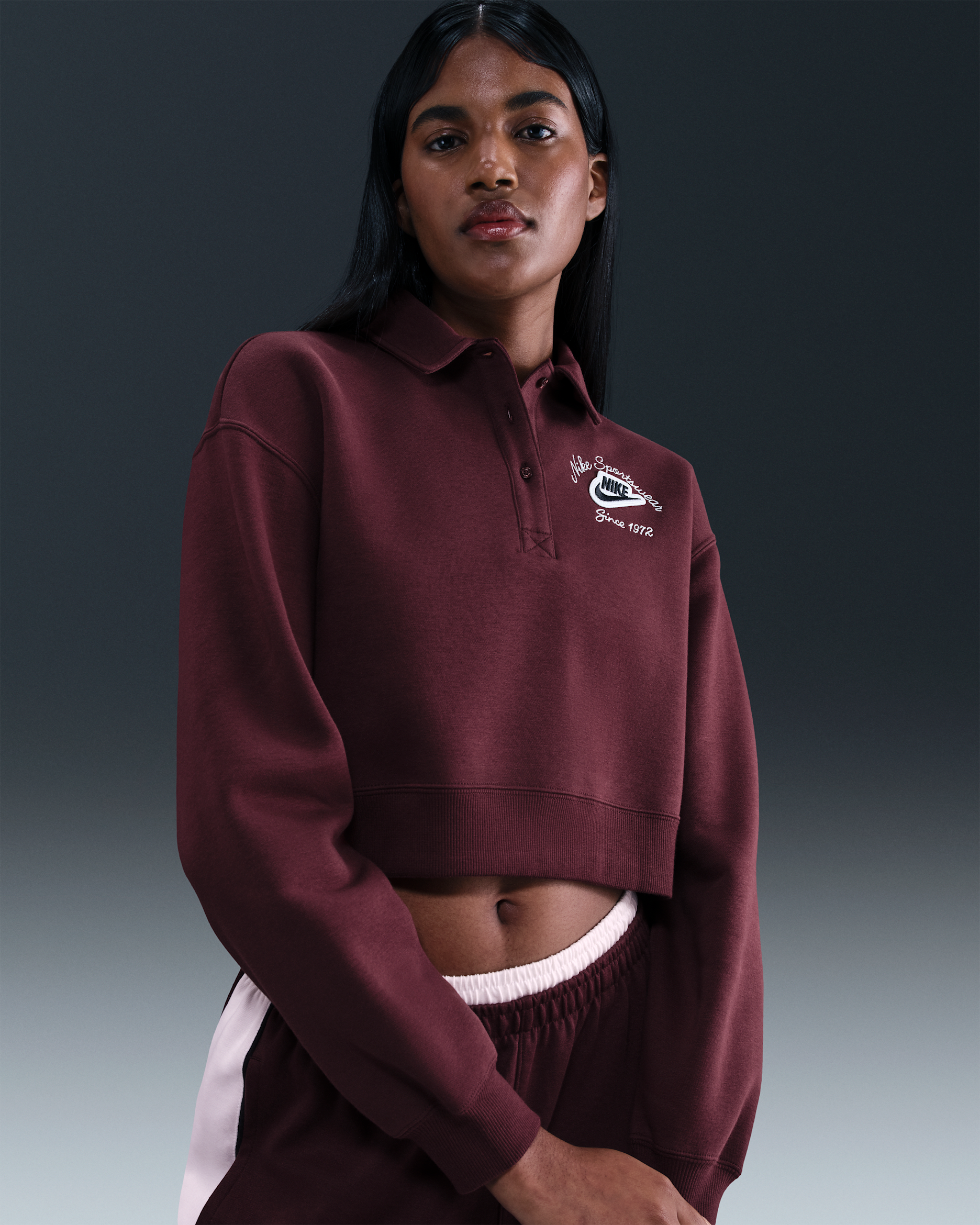 Nike Sportswear Phoenix Fleece Women's Loose Collared Pull-Over Top - Burgundy Crush