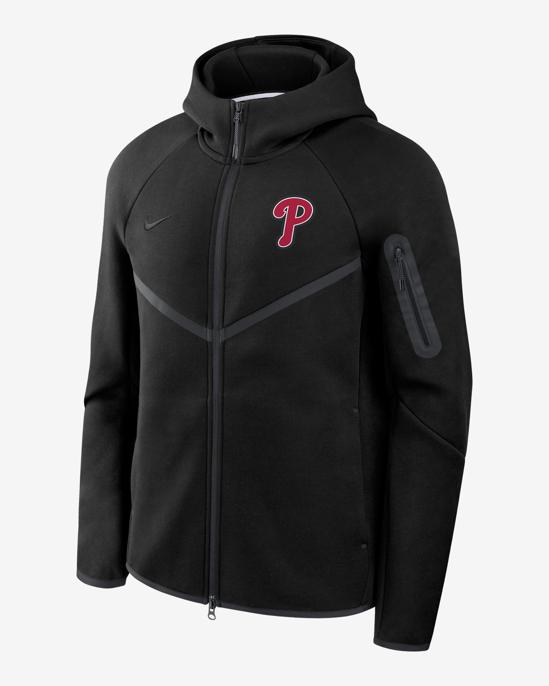 Philadelphia Phillies Tech Fleece Windrunner Men's Nike MLB Full-Zip Hooded Jacket - Black