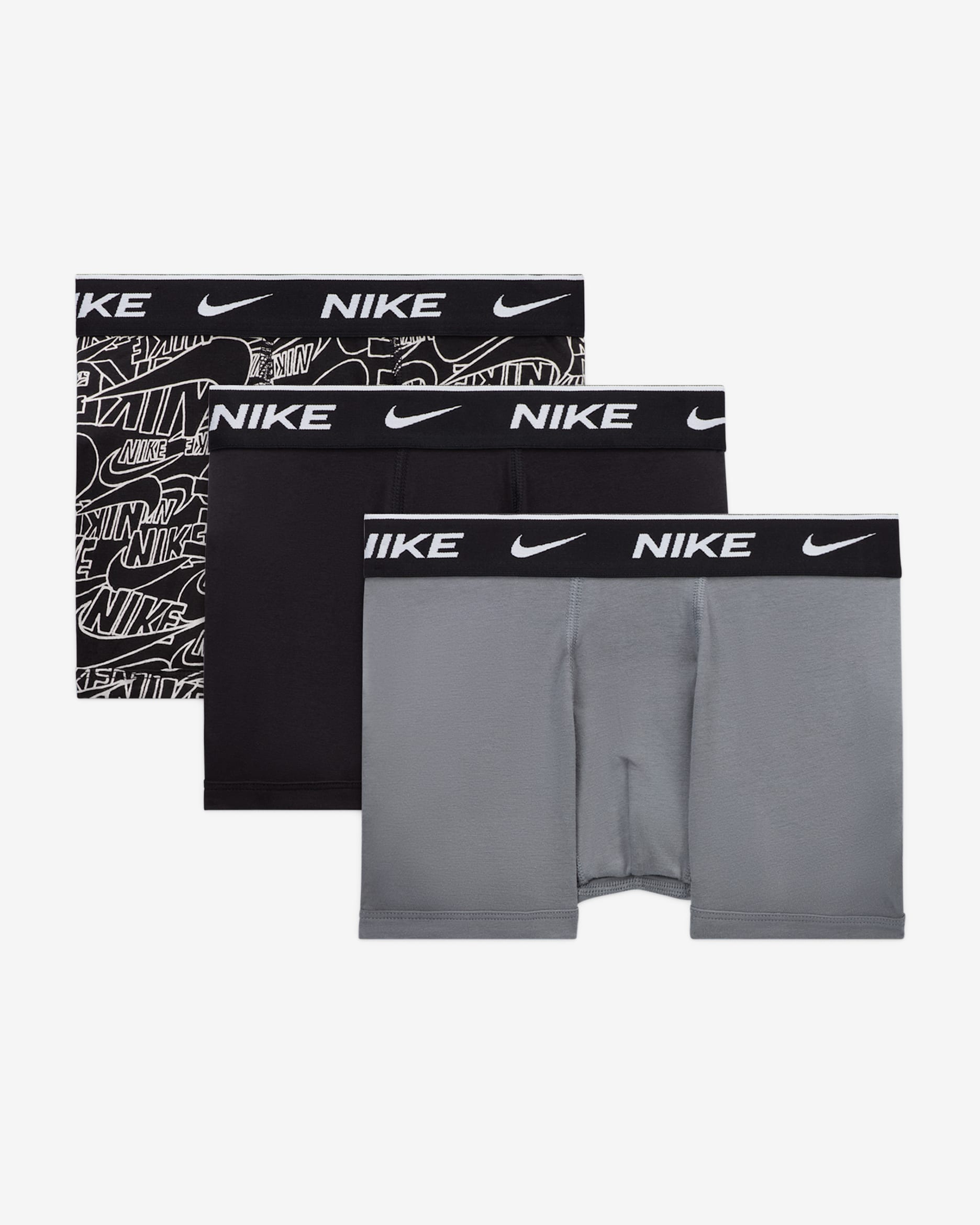 Nike Big Kids' Dri-FIT Everyday Cotton Printed Boxer Briefs (3-Pack) - Dark Grey Heather/Black