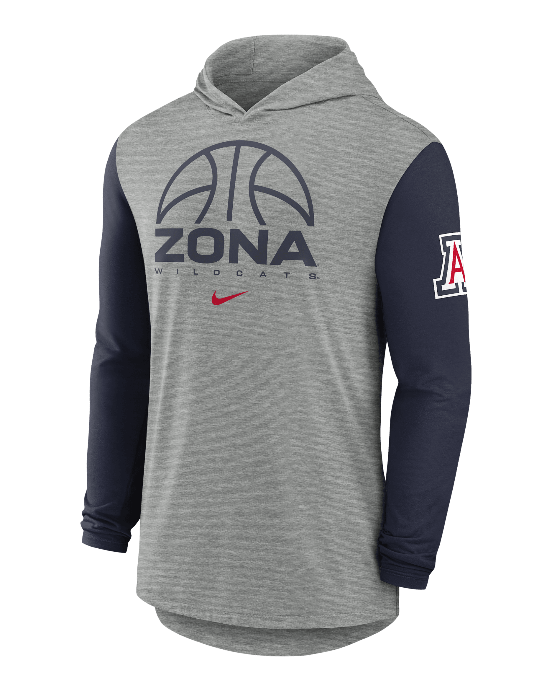 Arizona Basketball Men's Nike Dri-FIT College Long-Sleeve Hooded T-Shirt - Grey