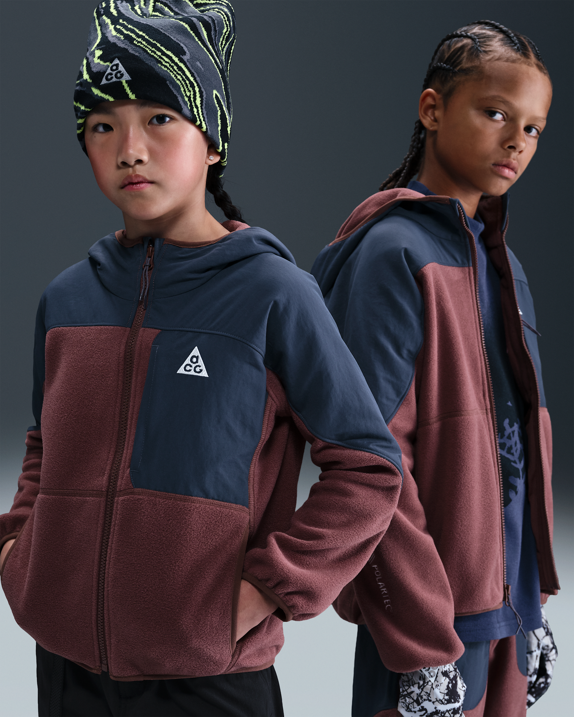 Nike ACG "Wolf Tree" Big Kid's Polartec® Full-Zip Hoodie - Red Sepia/Thunder Blue/Summit White