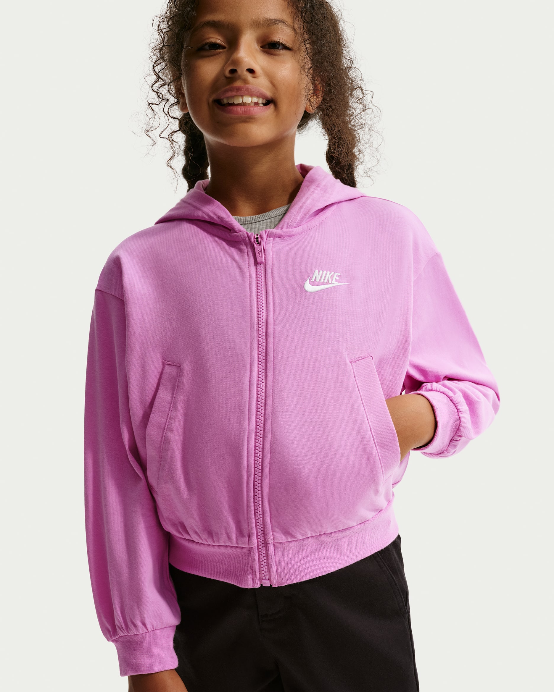 Nike Sportswear Older Kids' (Girls') Full-Zip Hoodie - Light Magenta/White