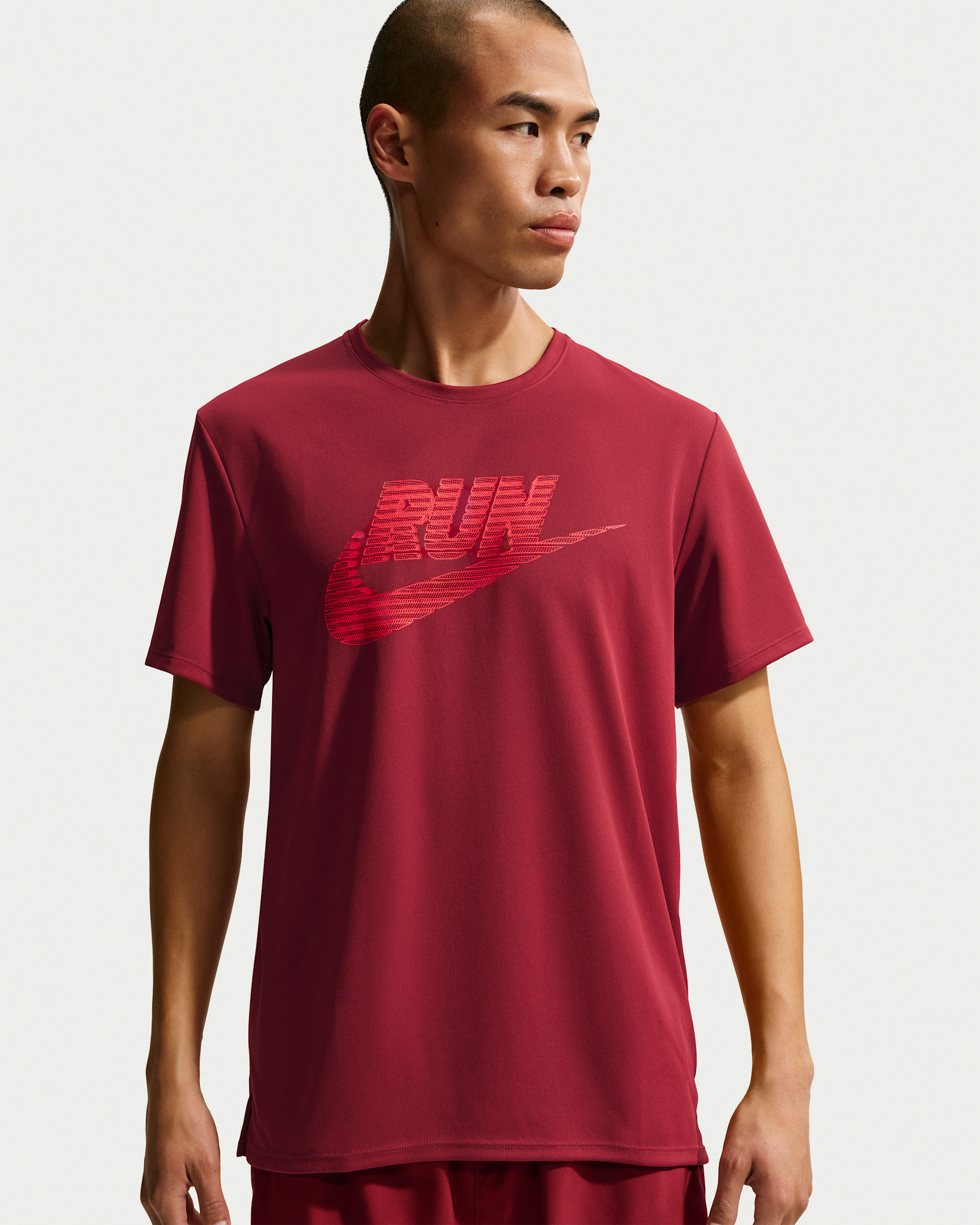 Nike Miler Men's Dri-FIT UV-Protection Short-Sleeve Running Top - Team Crimson/Light Crimson