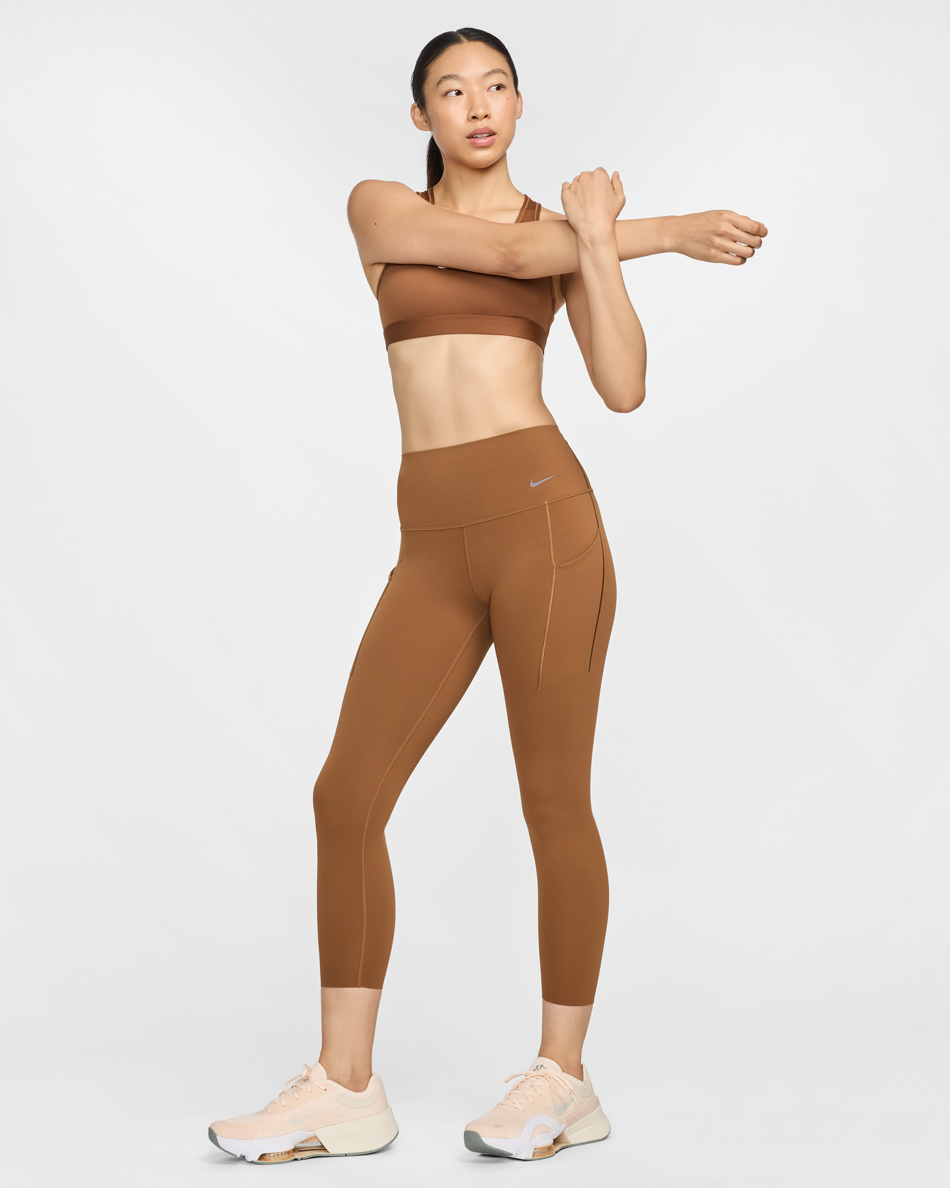 Nike Universa Women's High-Waisted 7/8 Leggings with No Front Seam - Light British Tan/Black