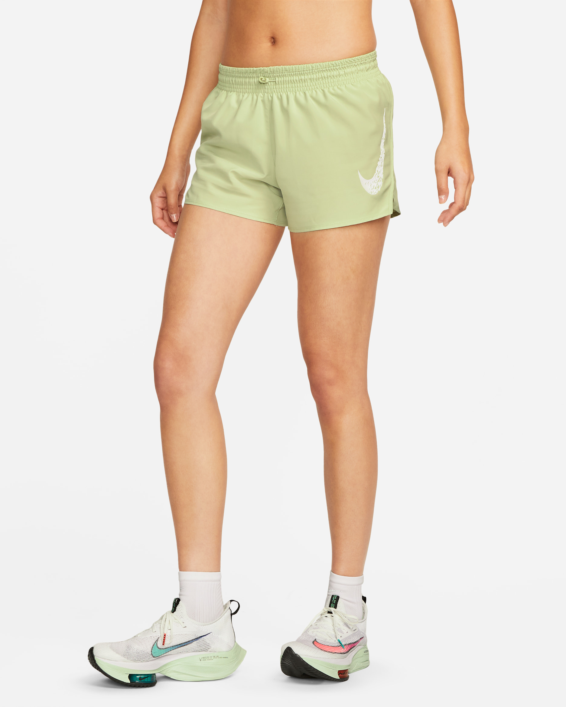 Nike Dri-FIT Swoosh Run Women's Mid-Rise Brief-Lined Running Shorts - Olive Aura/White