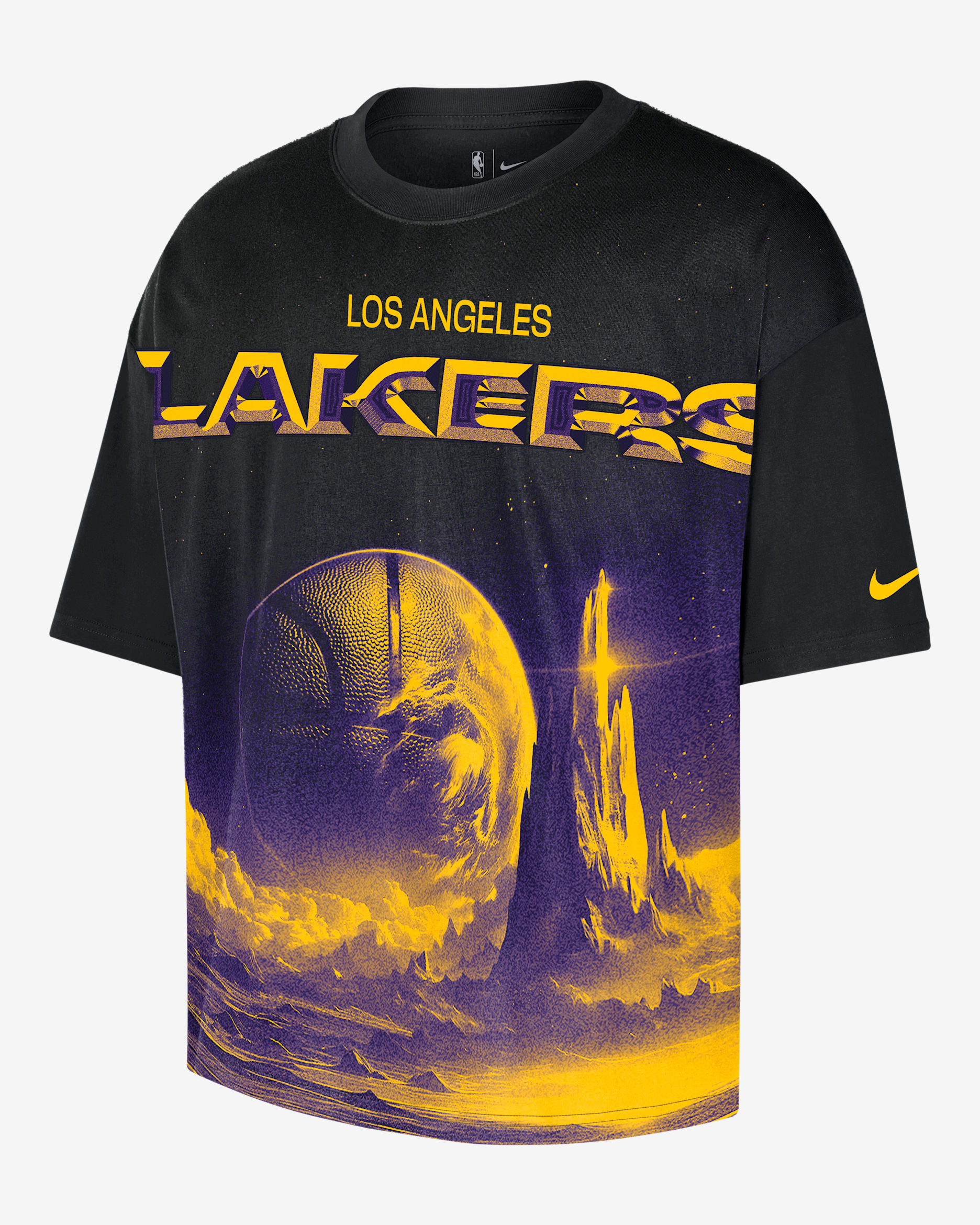 Los Angeles Lakers Courtside Men's Nike NBA Boxy T-Shirt - Black