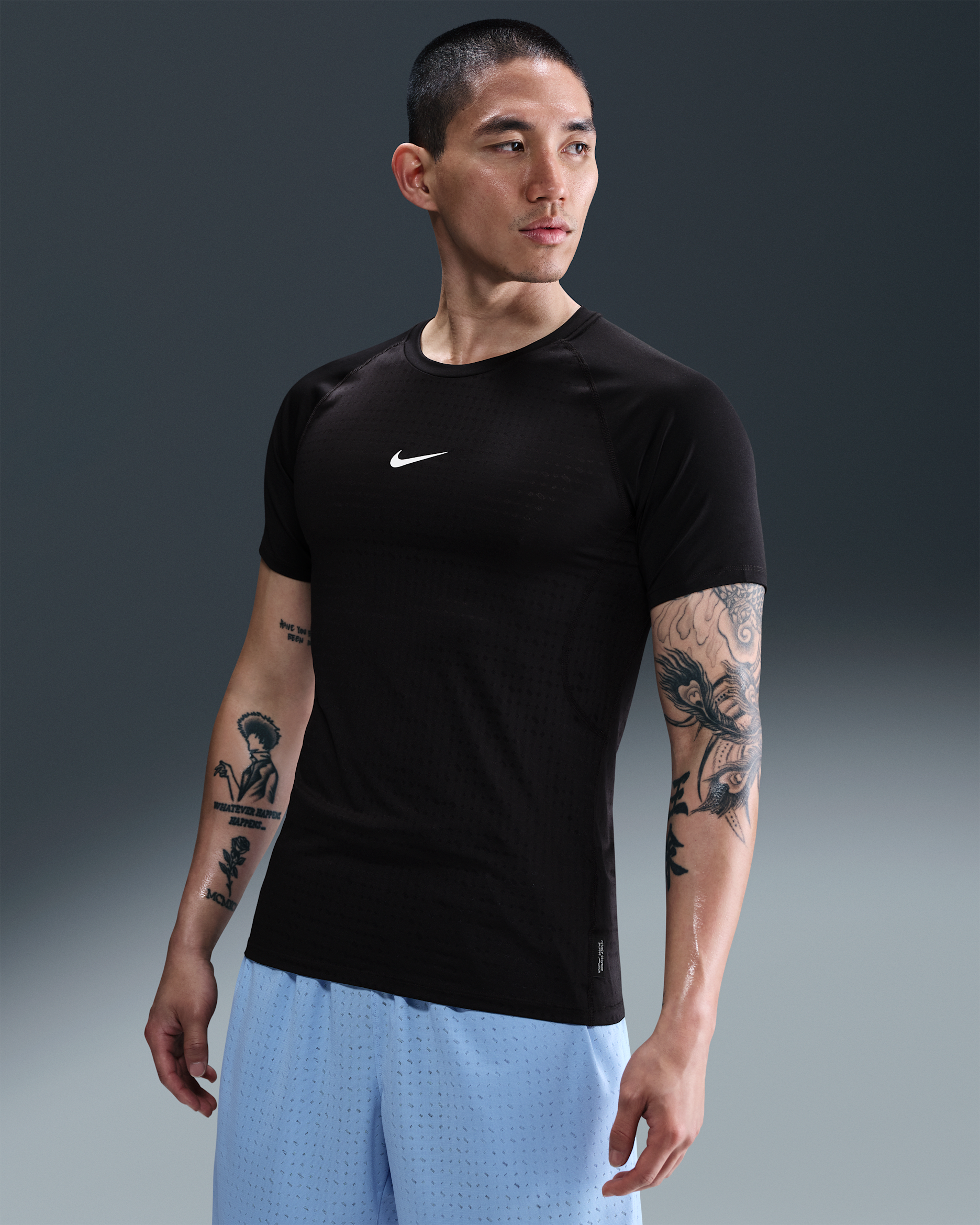 Nike Pro Breathe Men's Slim-Fit Short-Sleeve Top - Black/White