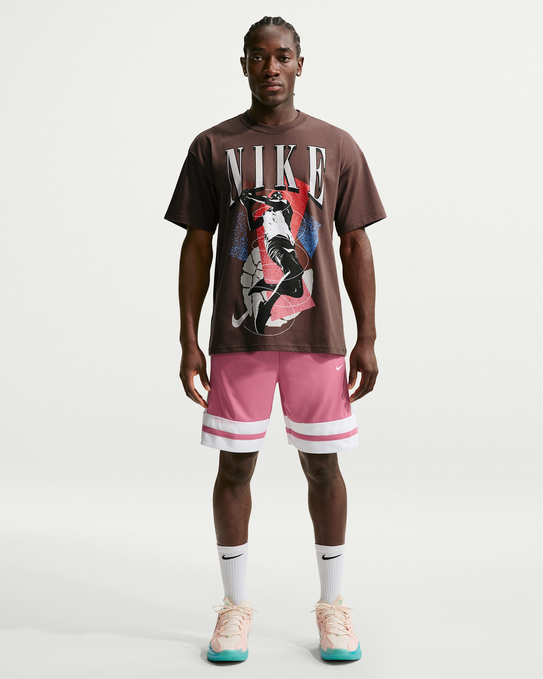 Pánské 20cm basketbalové kraťasy Nike Dri-FIT - Peony/Bílá/Peony/Bílá