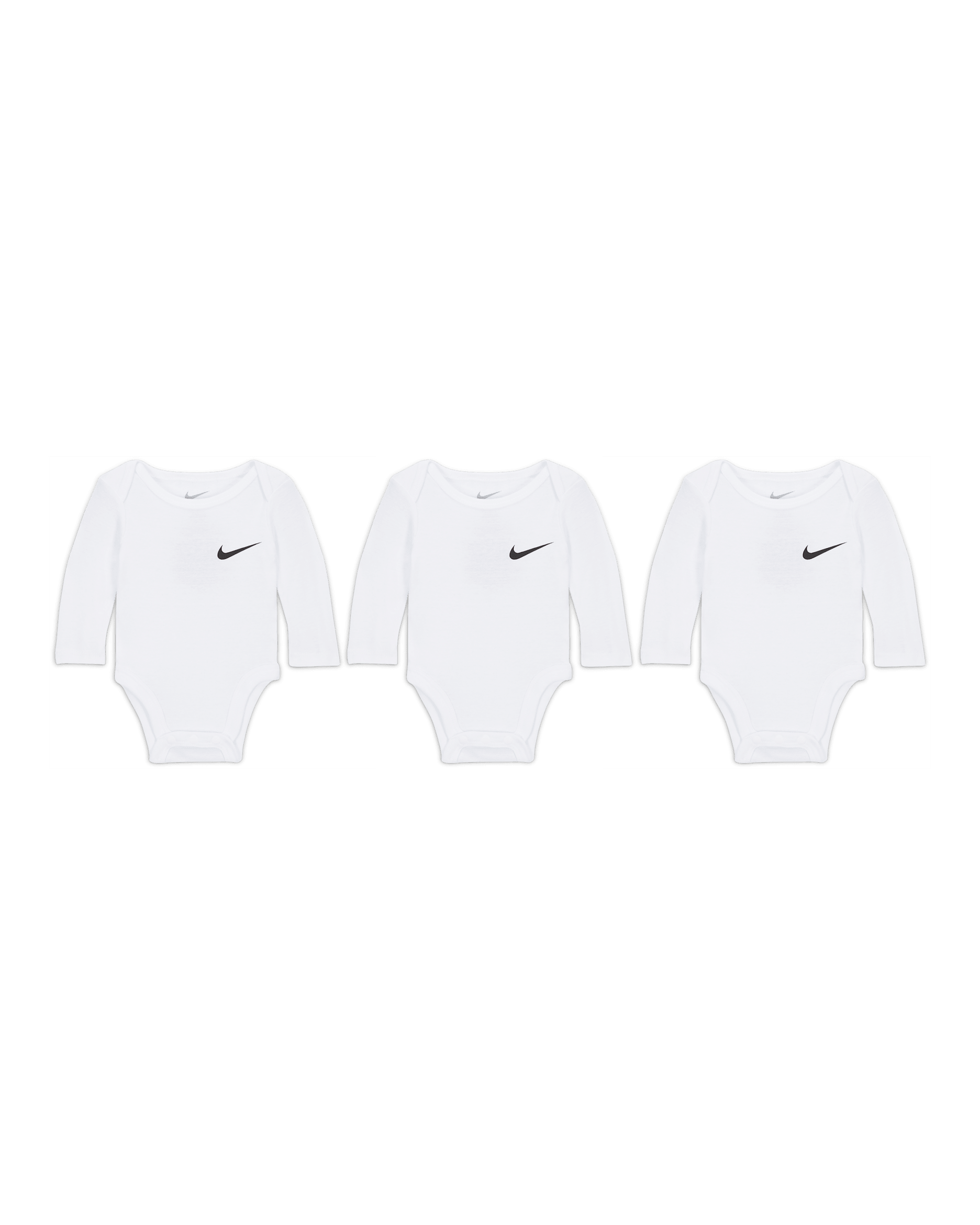Nike Essentials Baby (0-9M) 3-Pack Long Sleeve Bodysuits - White