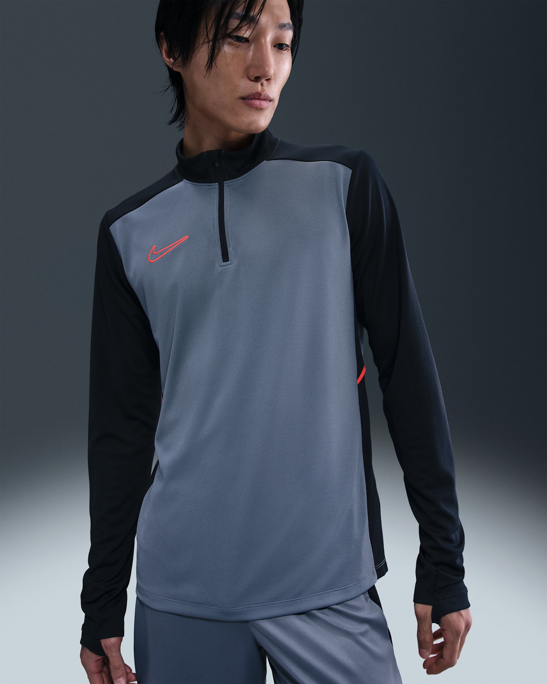 Nike Academy Men's Dri-FIT Football Drill Top - Cool Grey/Black/Bright Crimson