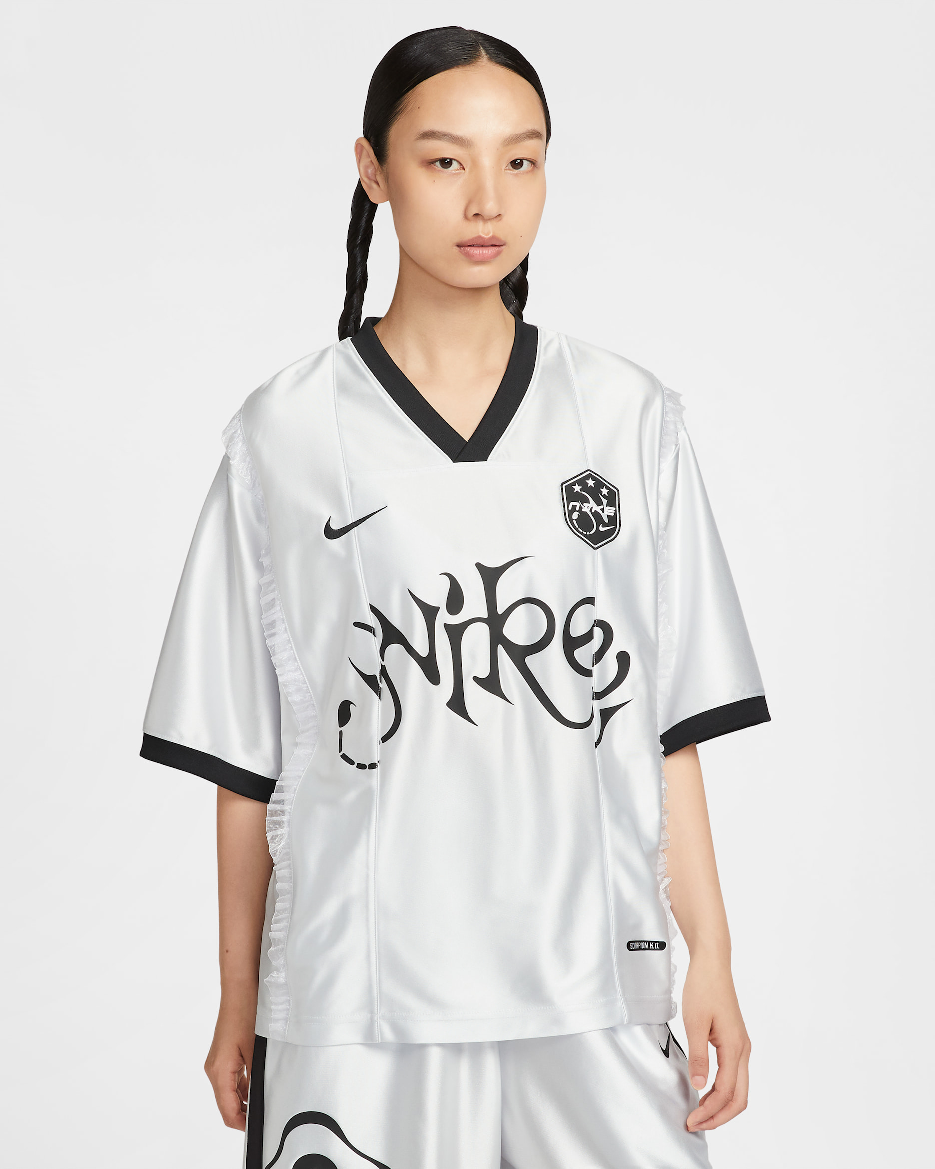 Nike Sportswear Women's Short-Sleeve Graphic Jersey Top - Metallic Silver