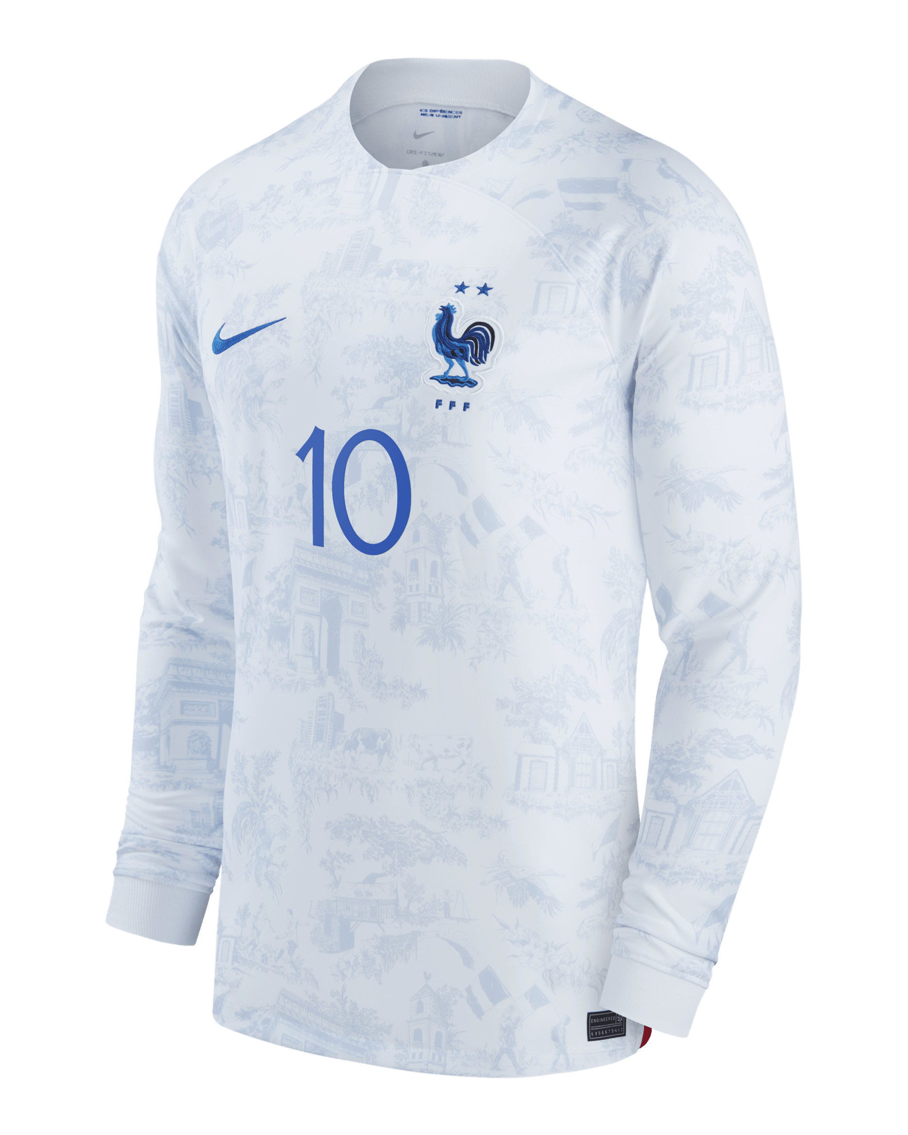 France National Team 2022/23 Stadium Away (Kylian Mbappe) Men's Nike Dri-FIT Long-Sleeve Soccer Jersey - White
