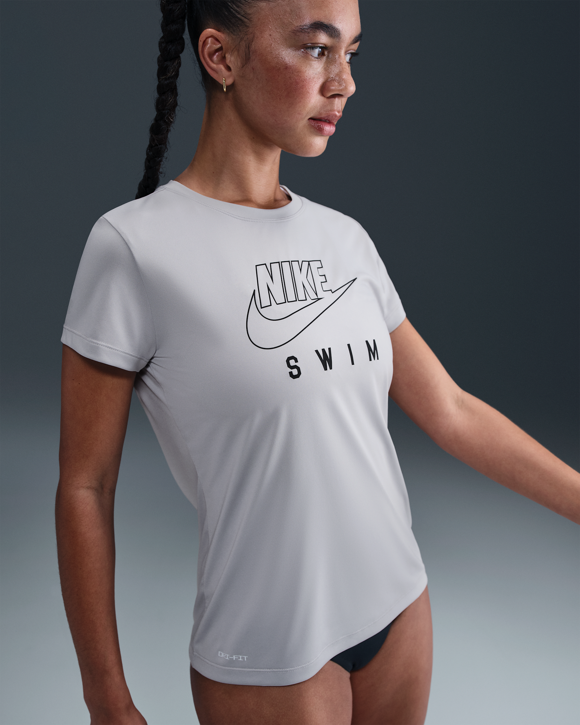 Nike Swim Swoosh Hydroguard Women's Short-Sleeve Top - Light Smoke Grey