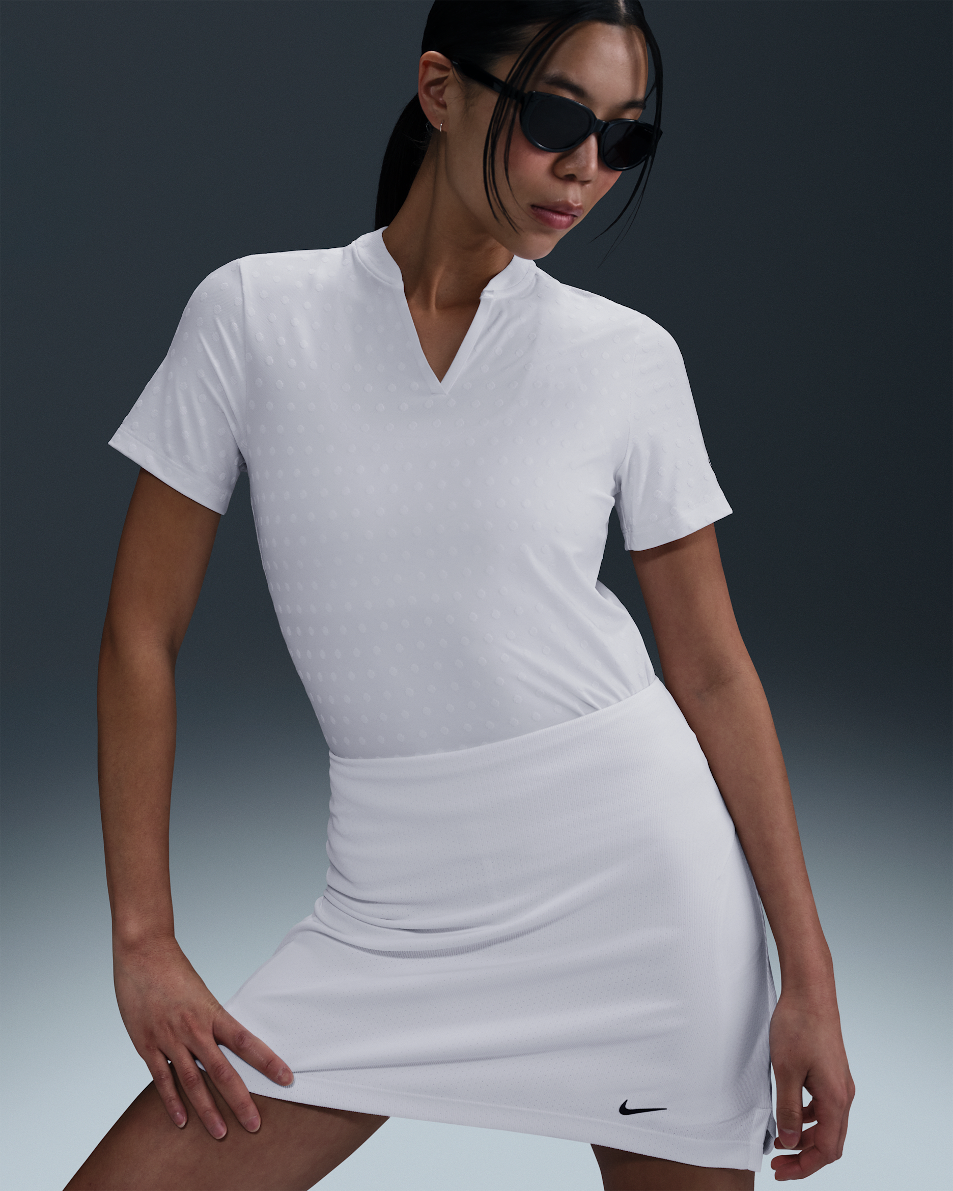 Nike Tour Women's Dri-FIT Short-Sleeve Blade Jacquard Golf Polo - White/Black