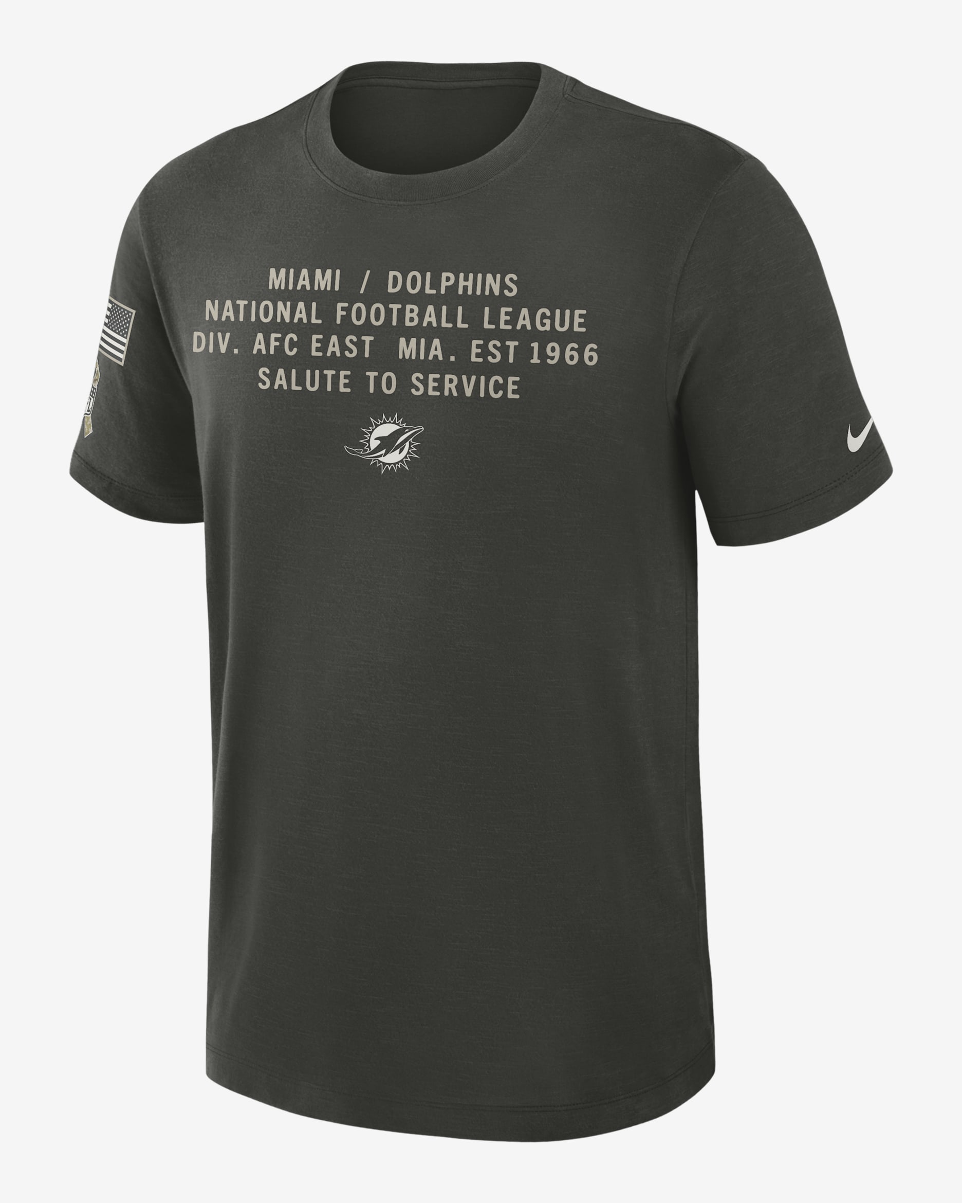 Miami Dolphins Salute to Service Slub Men's Nike Dri-FIT NFL T-Shirt - Forest Green