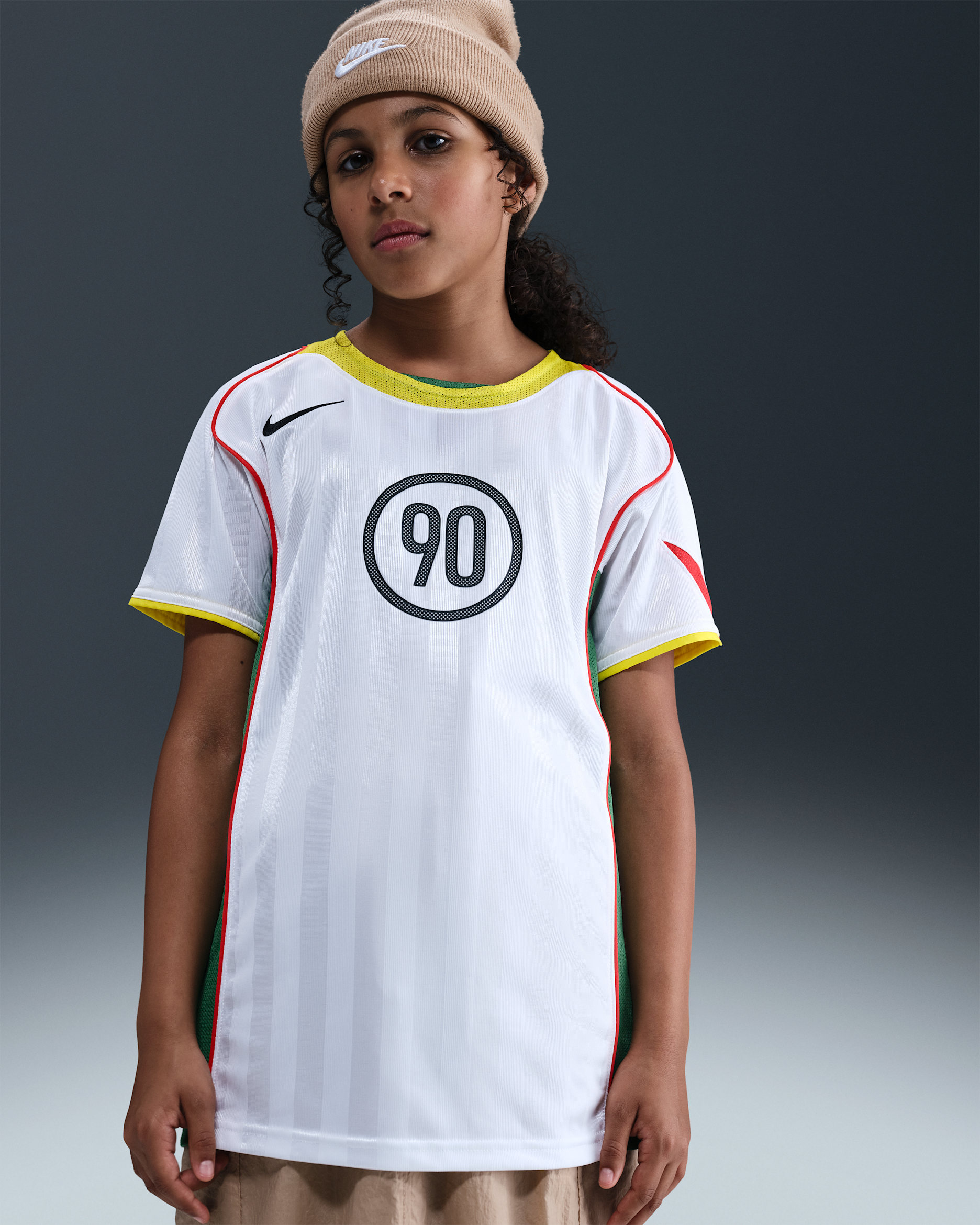 Nike Total 90 Older Kids' Dri-FIT Football Shirt - White/Opti Yellow/Light Crimson/Black