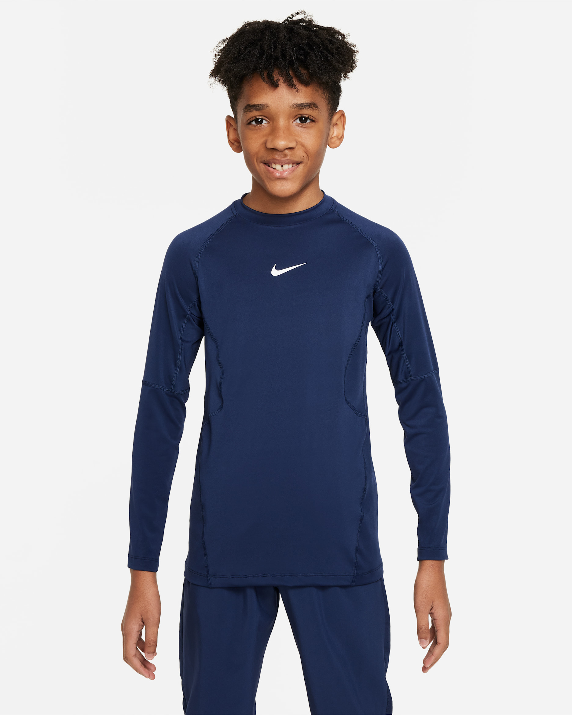 Nike Pro Big Kids' (Boys') Dri-FIT Long-Sleeve Top - Midnight Navy/White