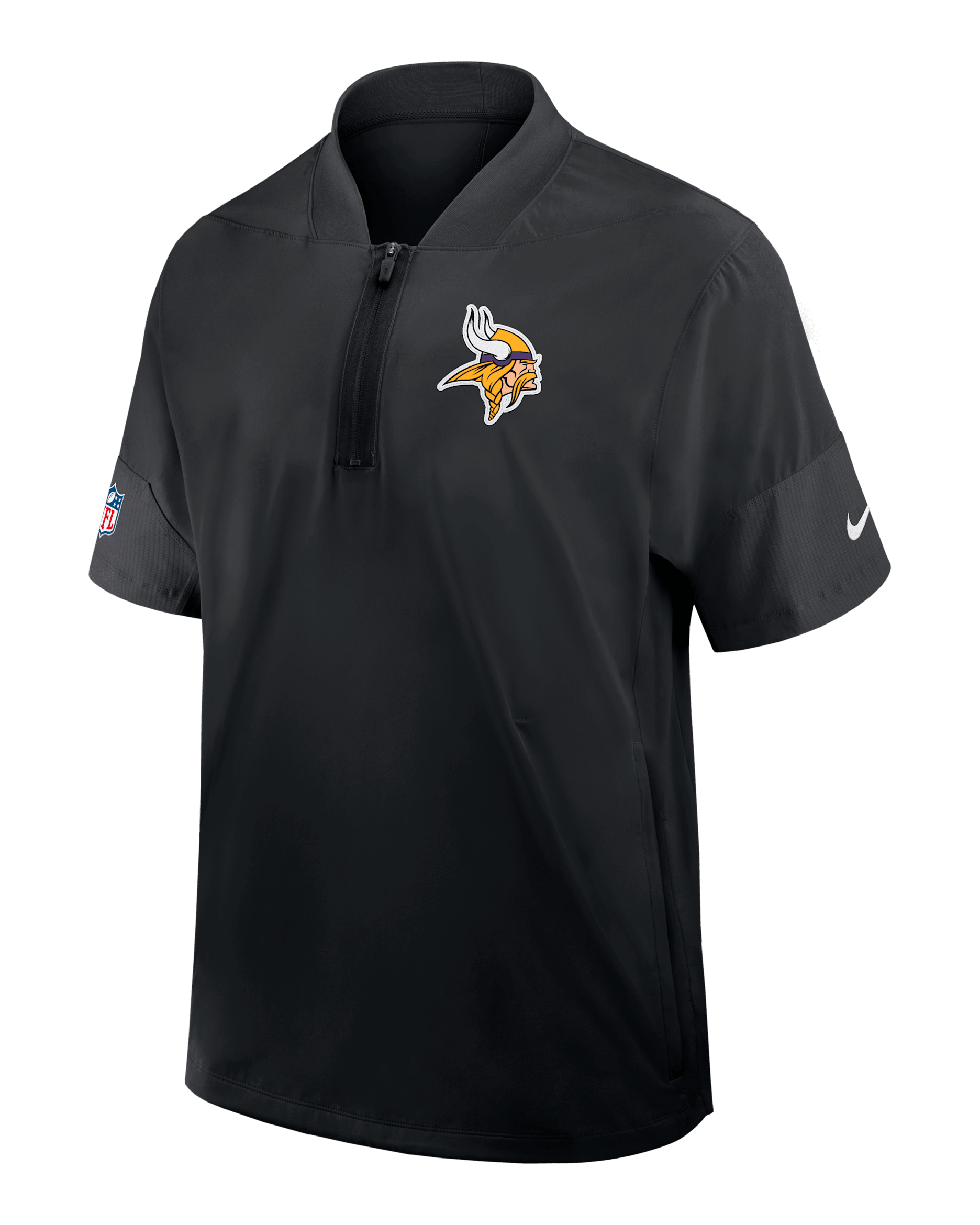 Chamarra de manga corta Nike de la NFL de medio cierre para hombre Minnesota Vikings Sideline Coach - Negro