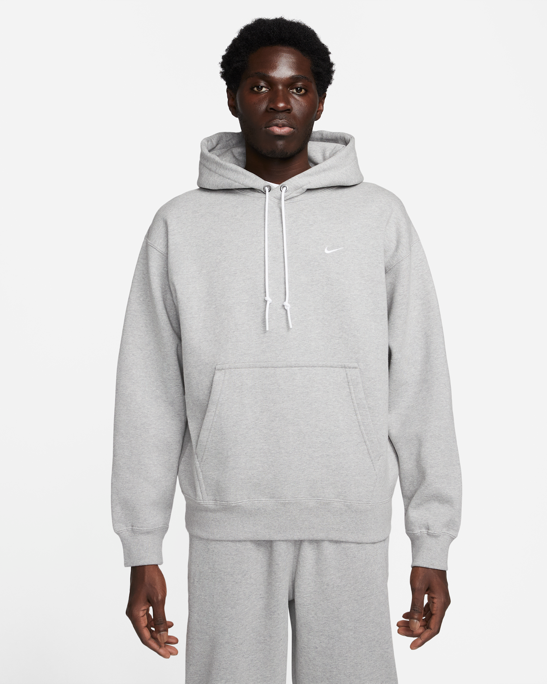 Nike Solo Swoosh Men's Fleece Pullover Hoodie - Dark Grey Heather/White