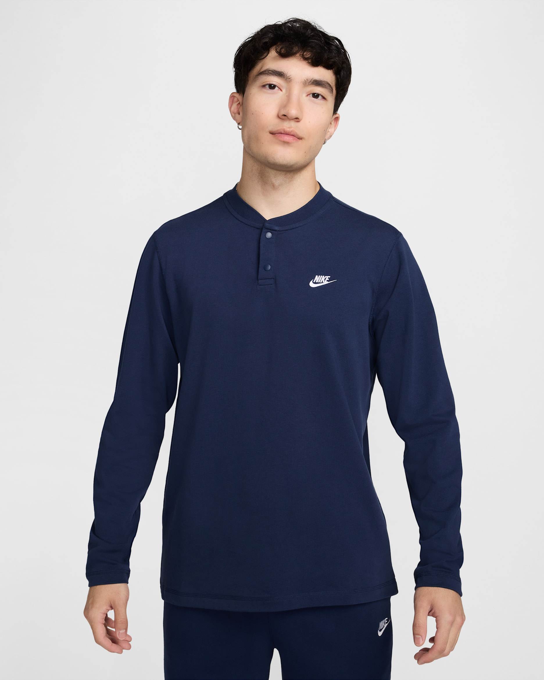 Nike Club Men's Long-Sleeve Henley - Midnight Navy/Midnight Navy/White