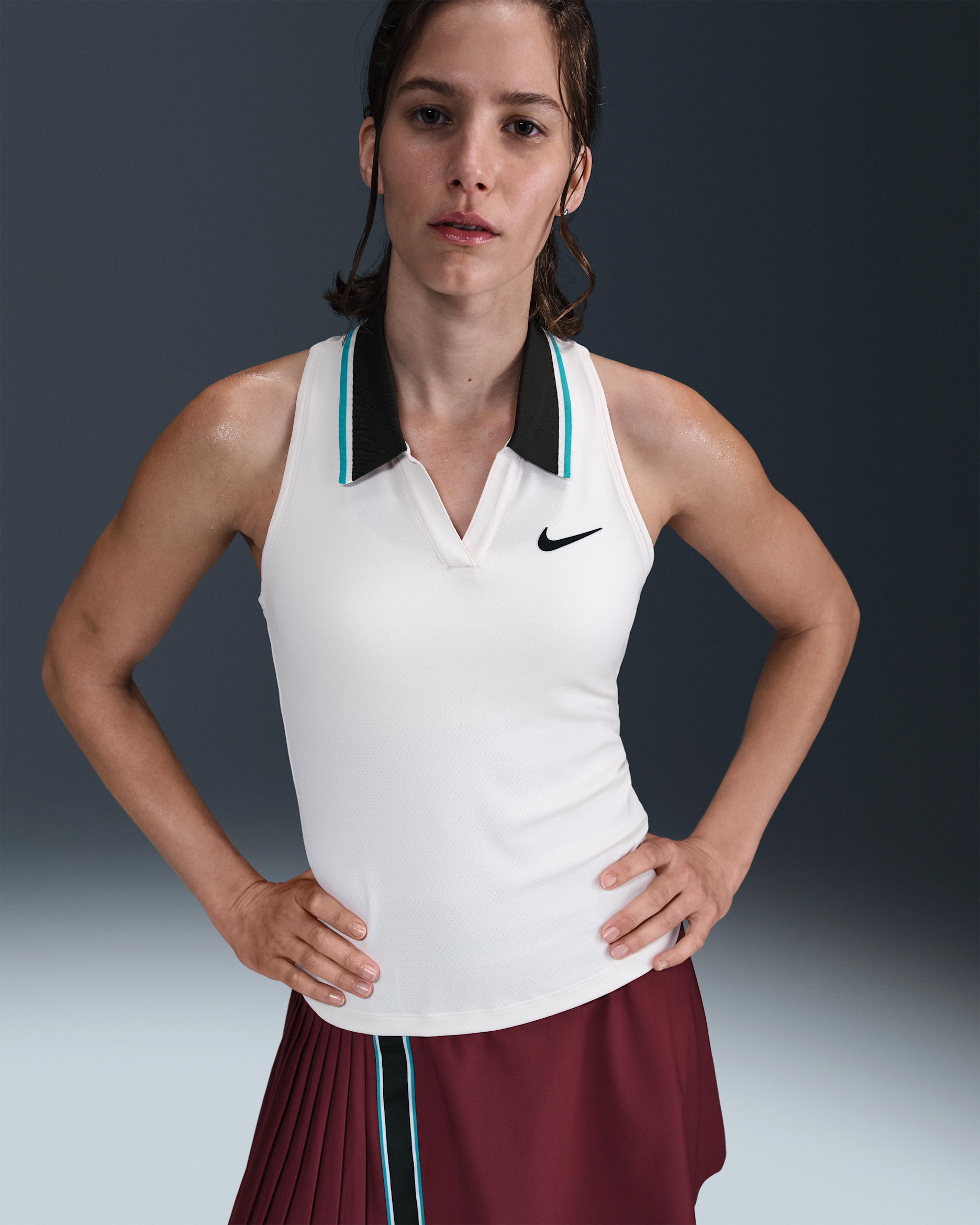 NikeCourt Slam Dri-FIT női tenisztrikó - Pale Ivory/Dusty Cactus/Fekete