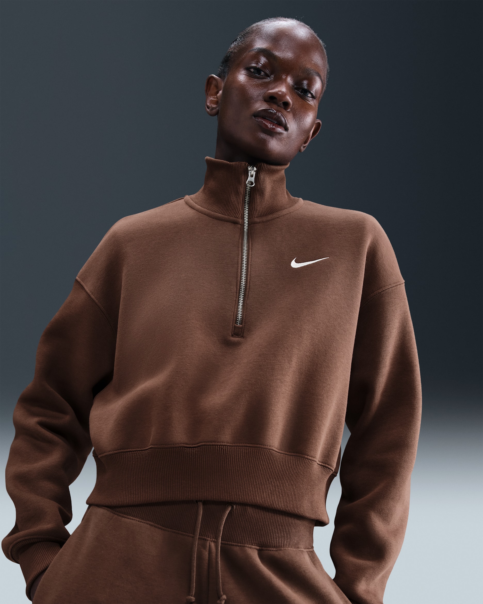 Nike Sportswear Phoenix Fleece Women's 1/4-Zip Cropped Sweatshirt - Fauna Brown/Sail