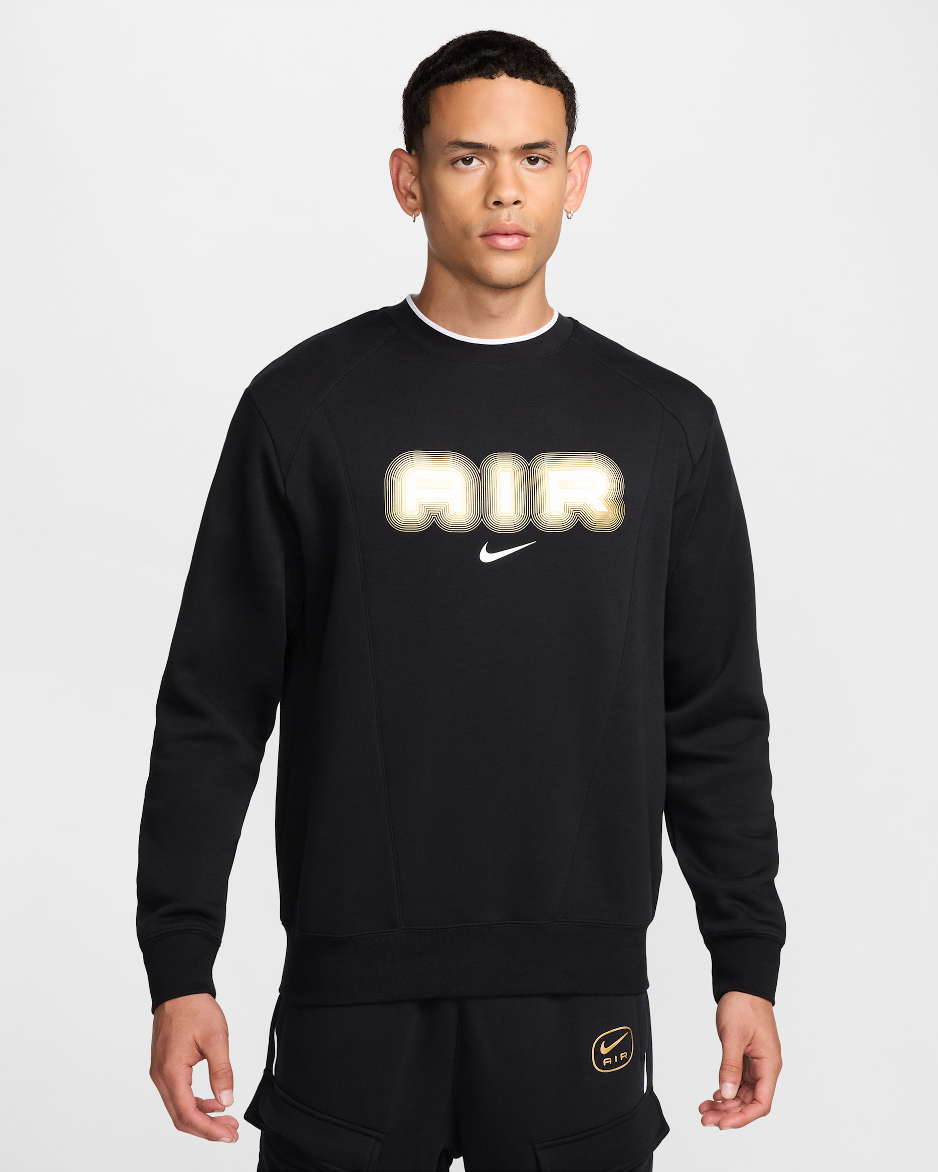 Nike Air-sweatshirt i fleece med rund hals til mænd - sort/Metallic Gold