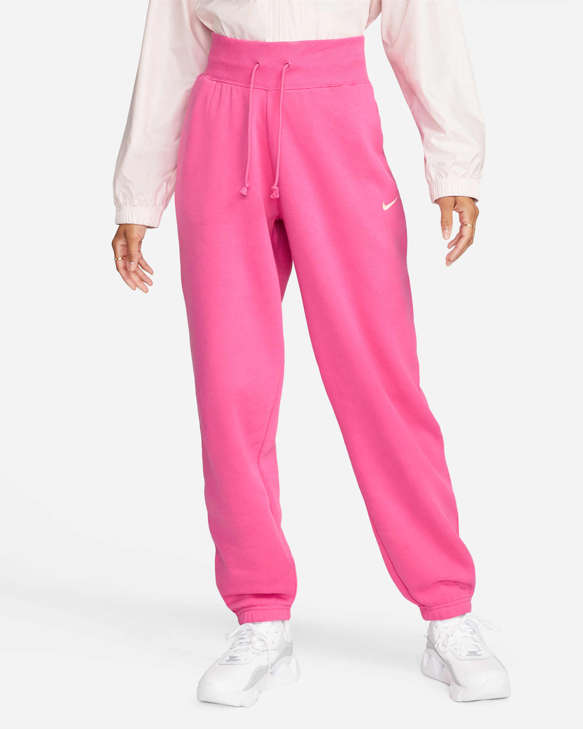 Pants de entrenamiento oversized de tiro alto para mujer Nike Sportswear Phoenix Fleece - Rosa paleta/Vela